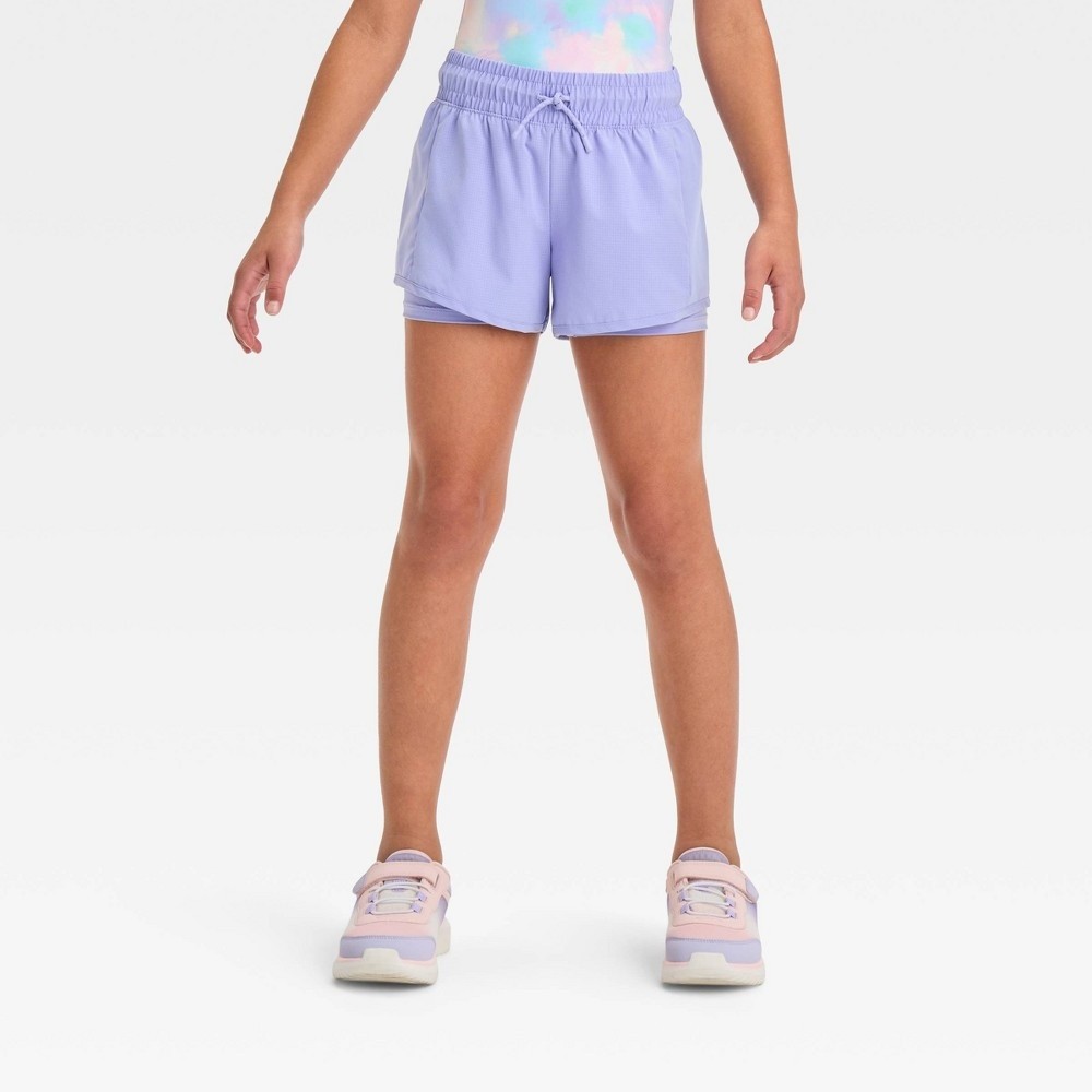 All In Motion Girls 2 in 1 Elastic Drawstring Waist Shorts Purple XL NWT