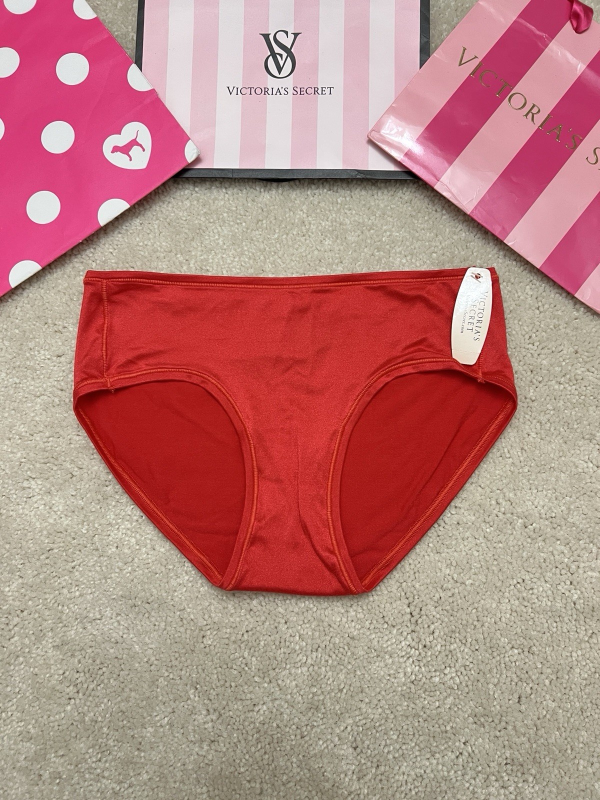 NWT S Victoria’s Secret Fabulous Red Silky Satin Smooth Panties Vintage SMALL