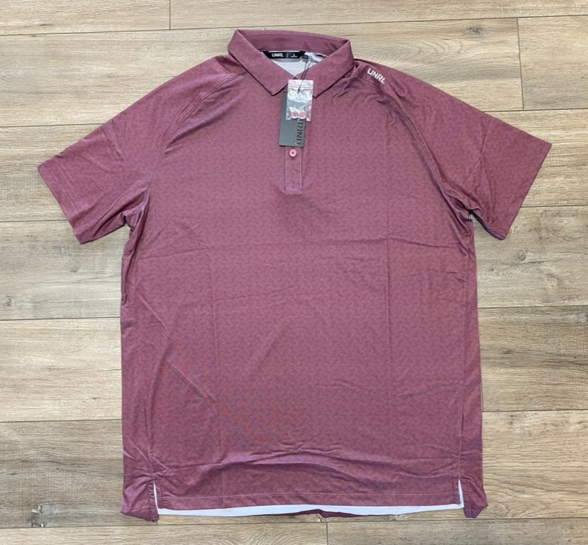 UNRL Solace Performance Golf Polo Mens L Burgundy Geometric Stretch Wicking