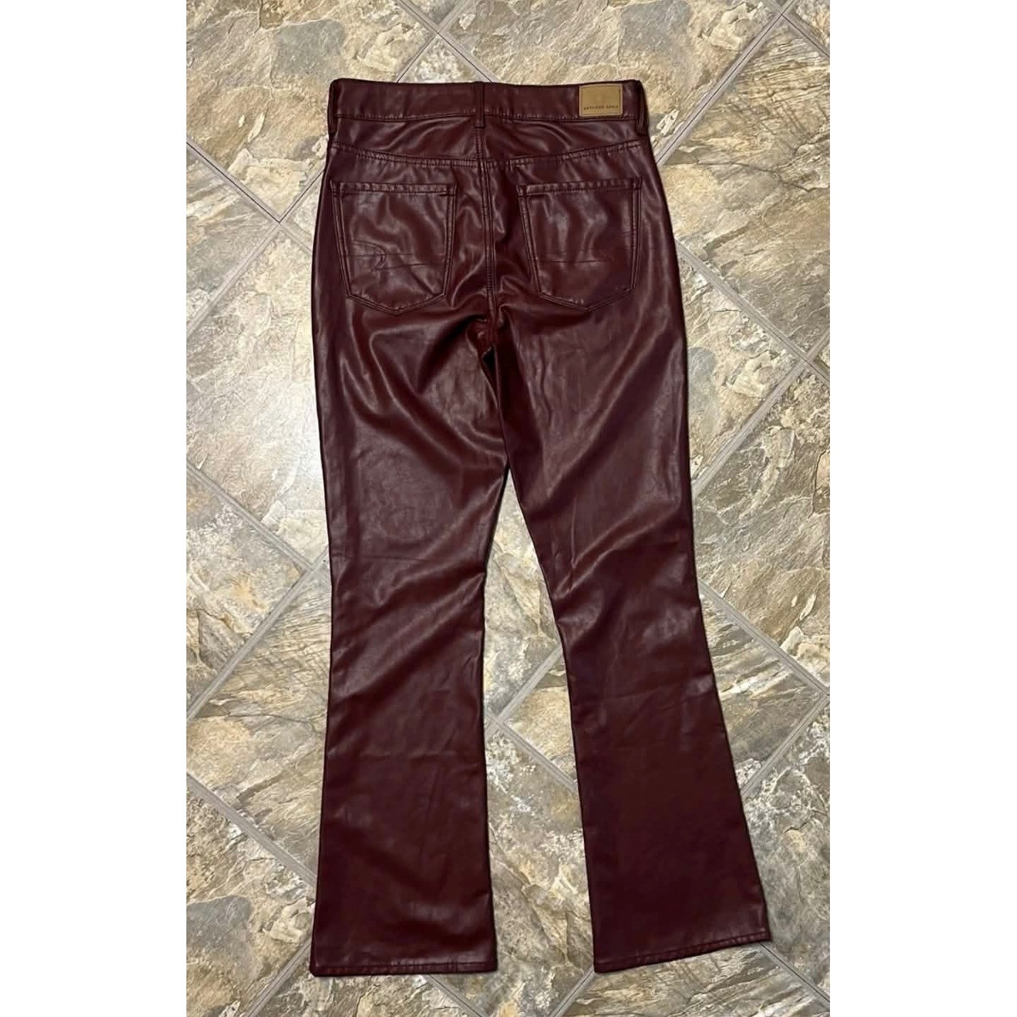 American Eagle Super High Rise Kick Boot Pants Women 10 Burgundy Faux Leather