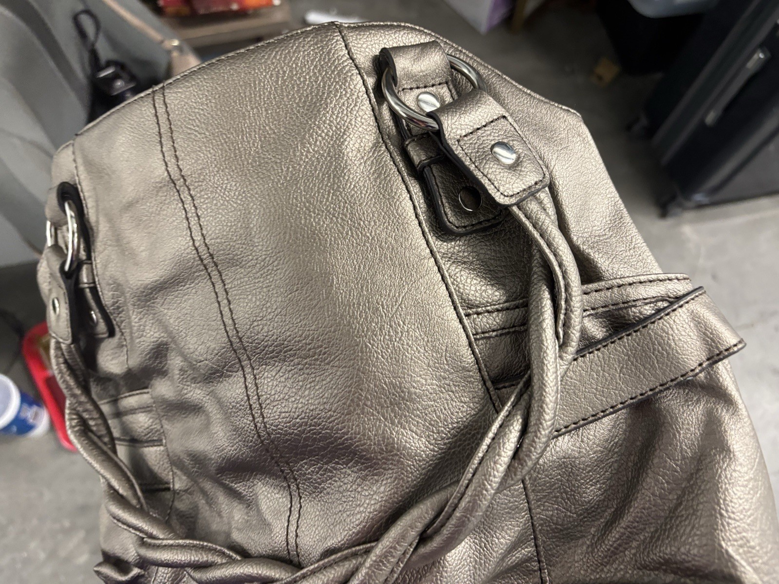 Relic Metallic Gray Quilted Satchel Top Handle Silver Hardware Zip, Magnetic