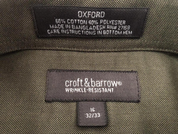 CROFT & BARROW NWT Dark Green Cotton Poly Dress Shirt 16 32-33