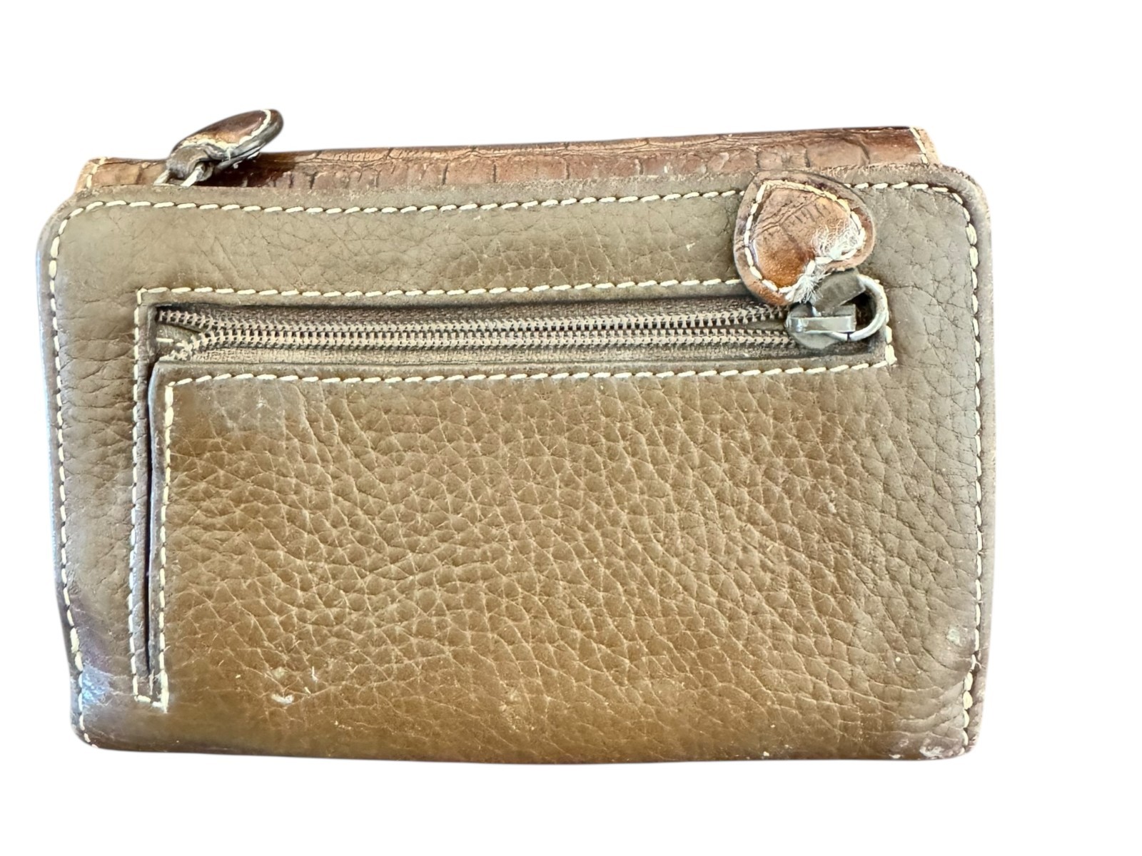 Brighton Crossbody Foldover Wallet Purse for Women Travel Brown Pebbled Leather