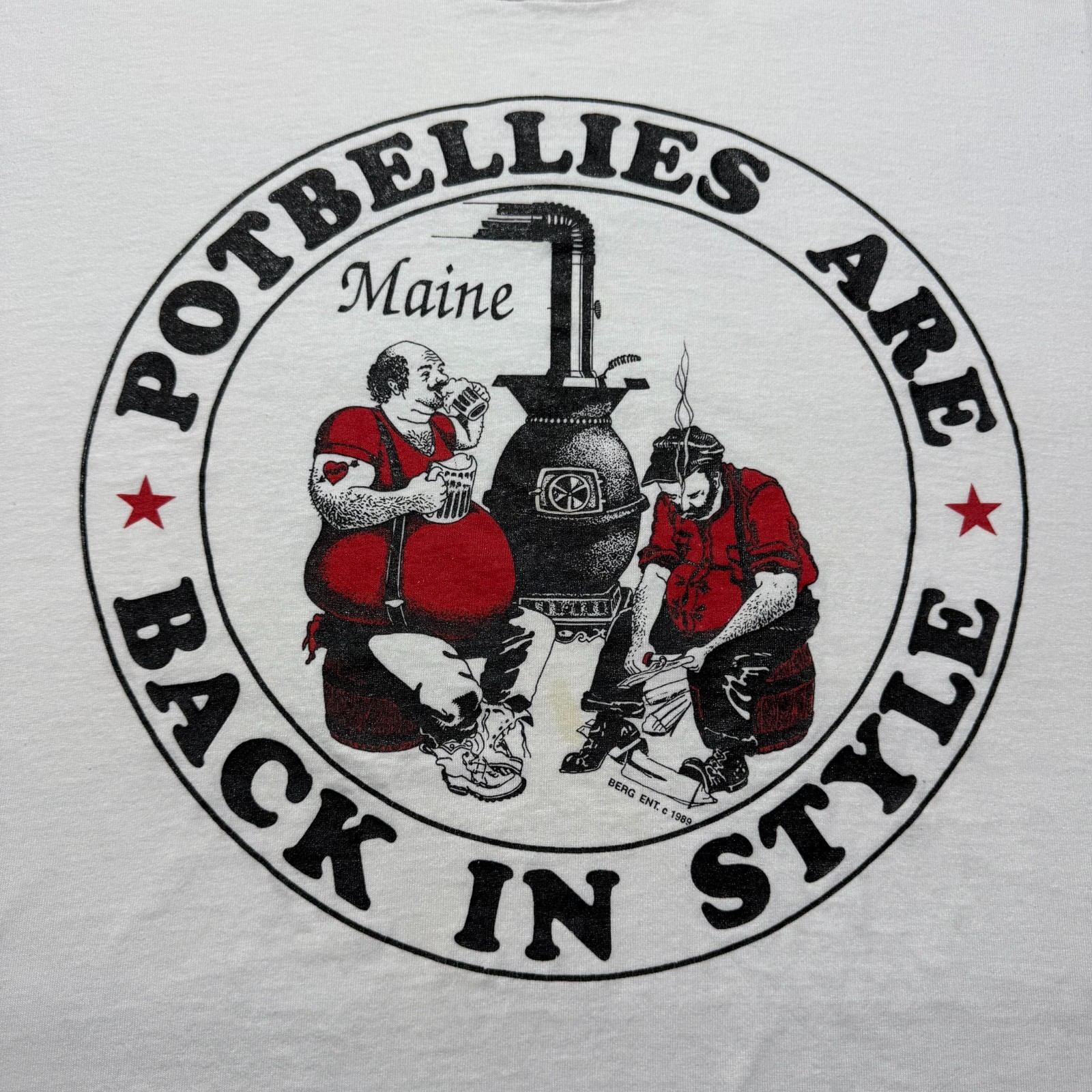 Vintage 1989 Maine Potbellies Are Back In Style Humor Beer Graphic T-Shirt – 2XL