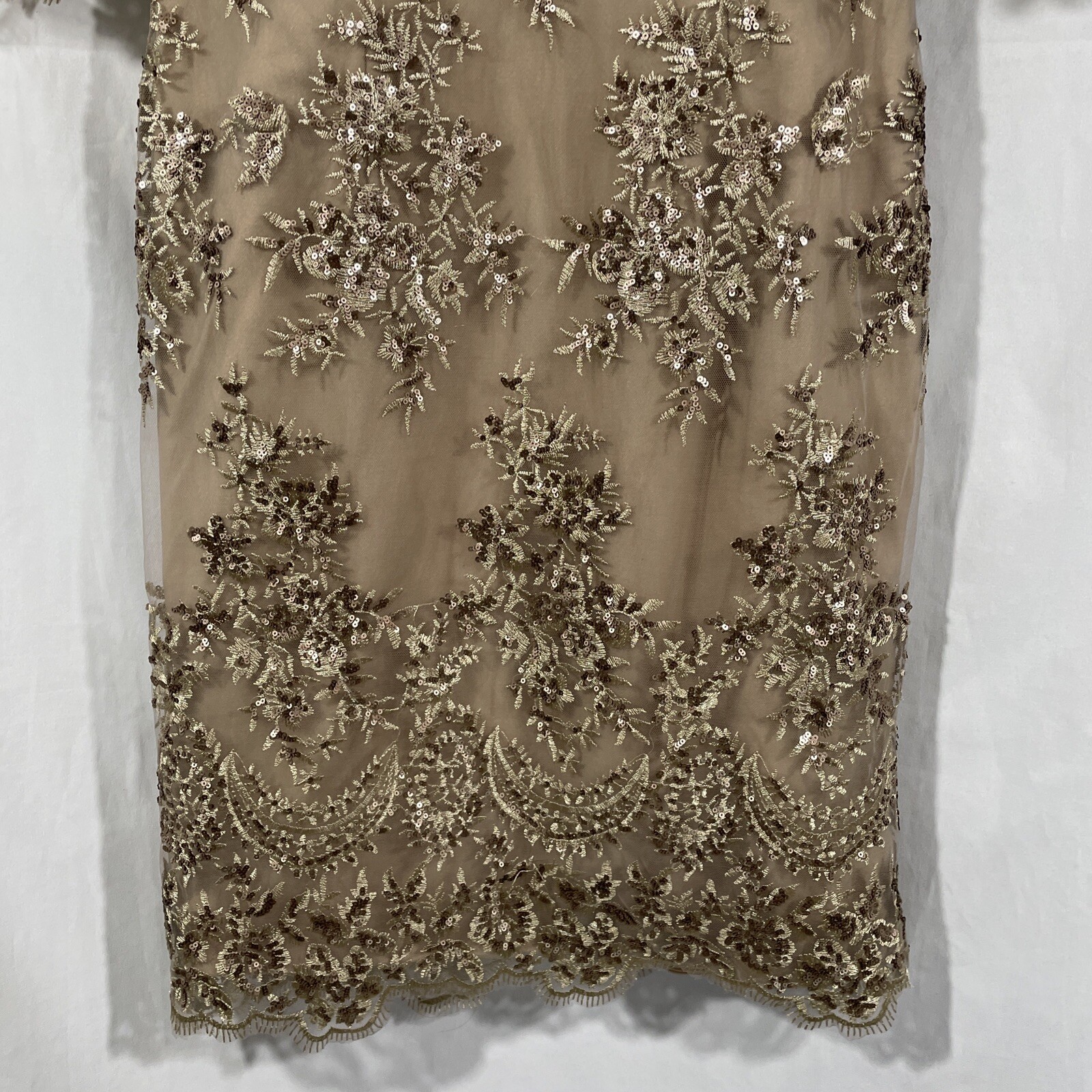 NEW $378 La Femme [ 8 ] Embroidered Sheath Cocktail Dress in Champagne #S179