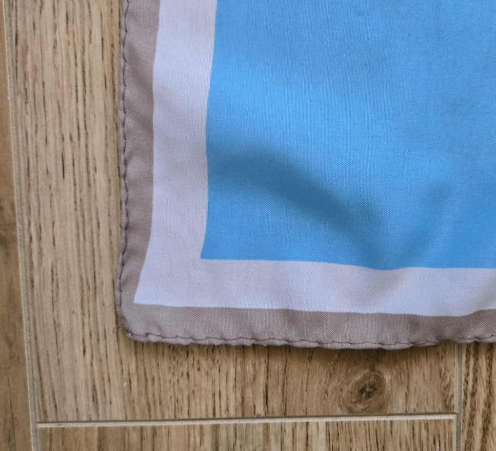 Vintage LEONARDI Silk Scarf in Shades of Blue + Tan. 31.5 inches x 31.5 inches