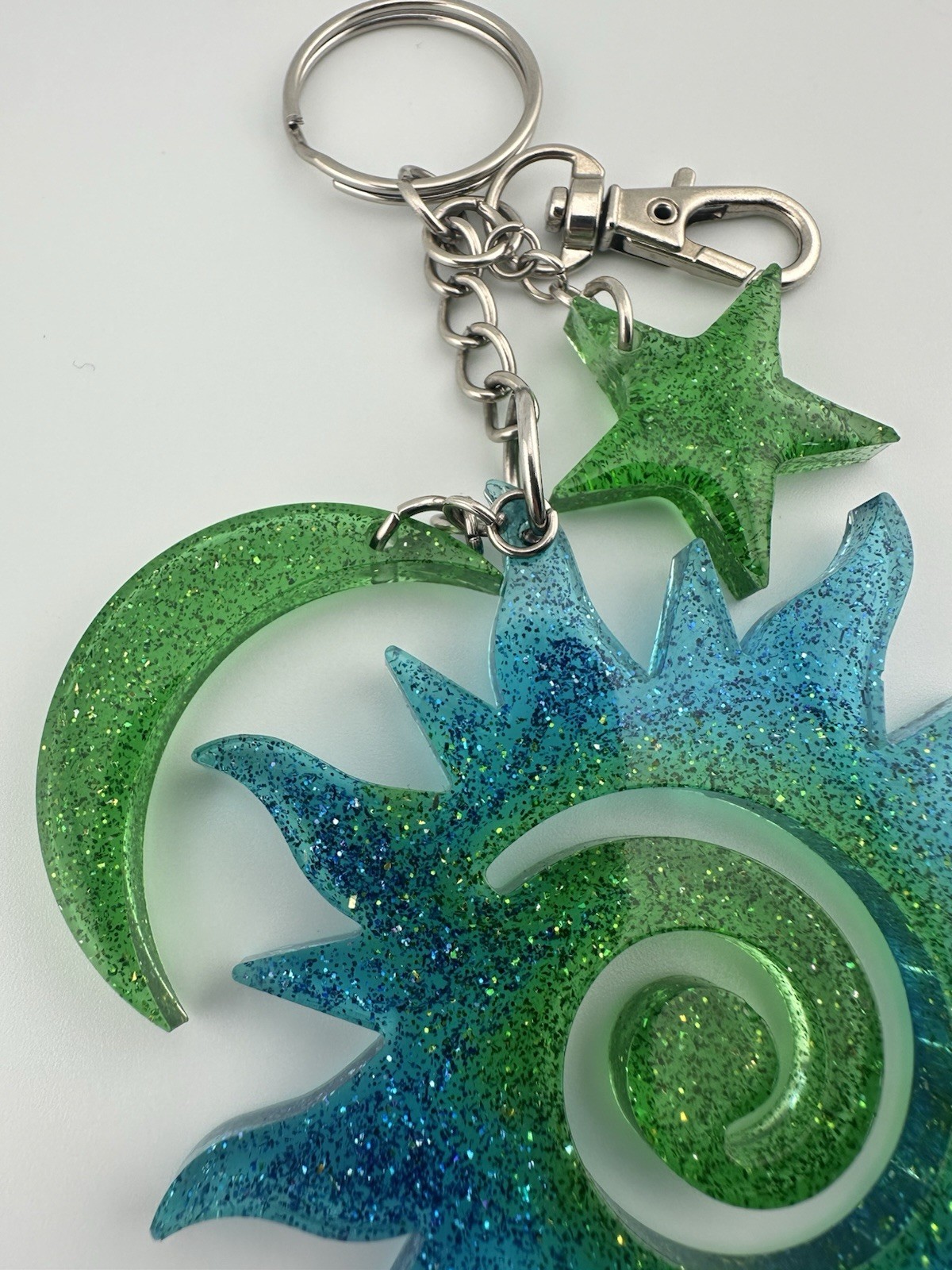 Handmade Blue Green Epoxy Resin Sun Moon Star Keychain Kawaii Bag Charm Gift