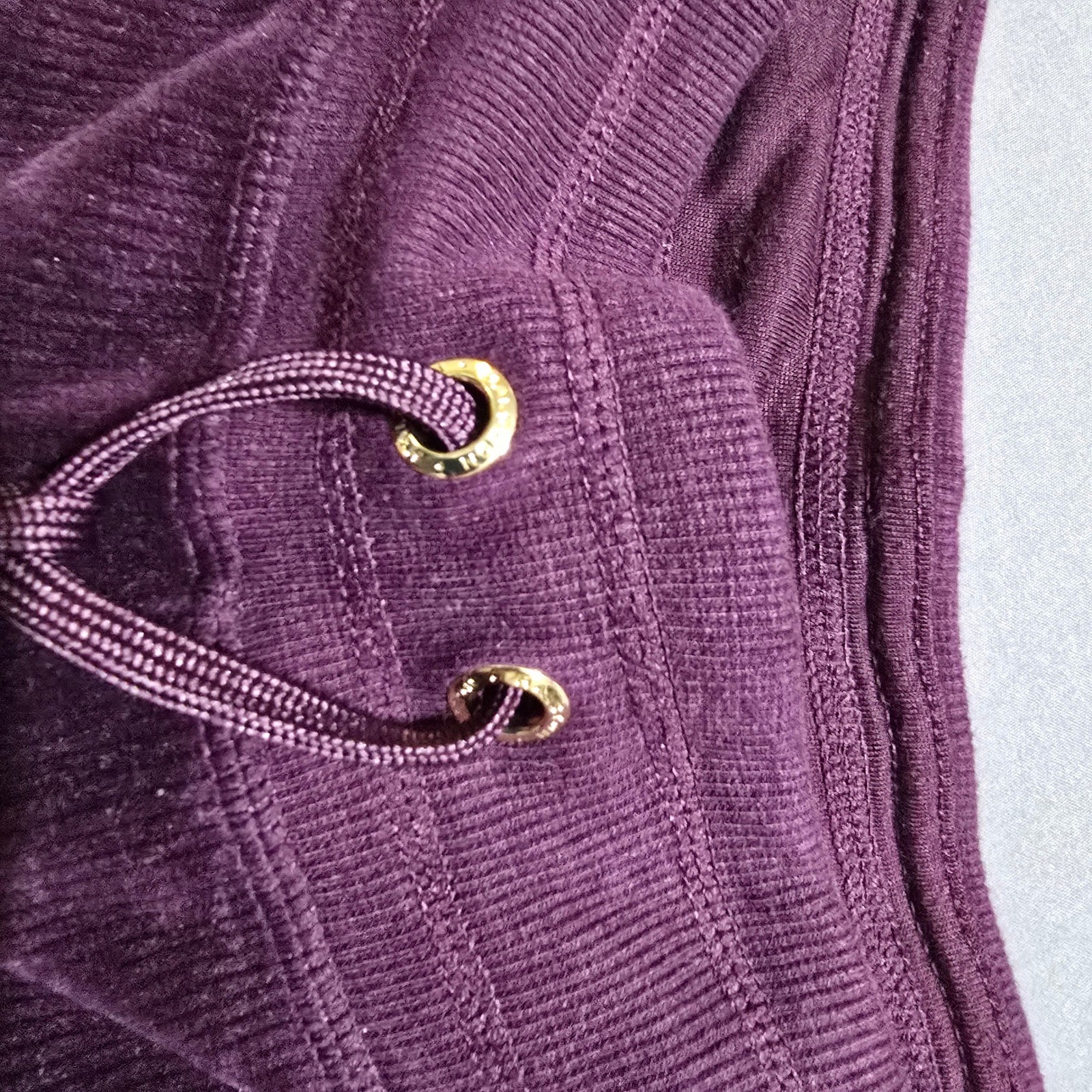 Halston Velour Lounge Pants Womens Medium Purple Ribbed Wide Leg Drawstring