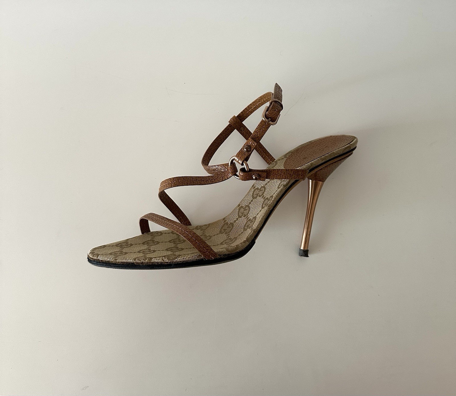 Gucci Vintage Brown Monogram Sandals Heels Size US 8.5/9 EUR 39C