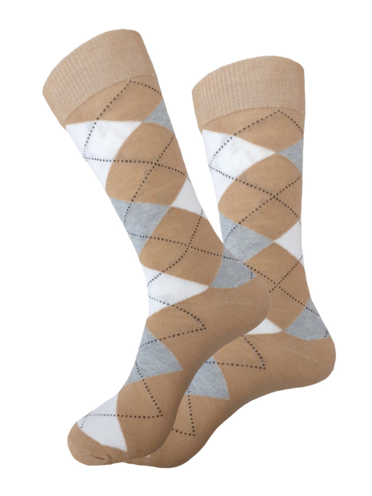 12-6-3-1 Dress Socks Argyle Diamond BEIGE WHITE GRAY COTTON Socks TRUE TO SIZE