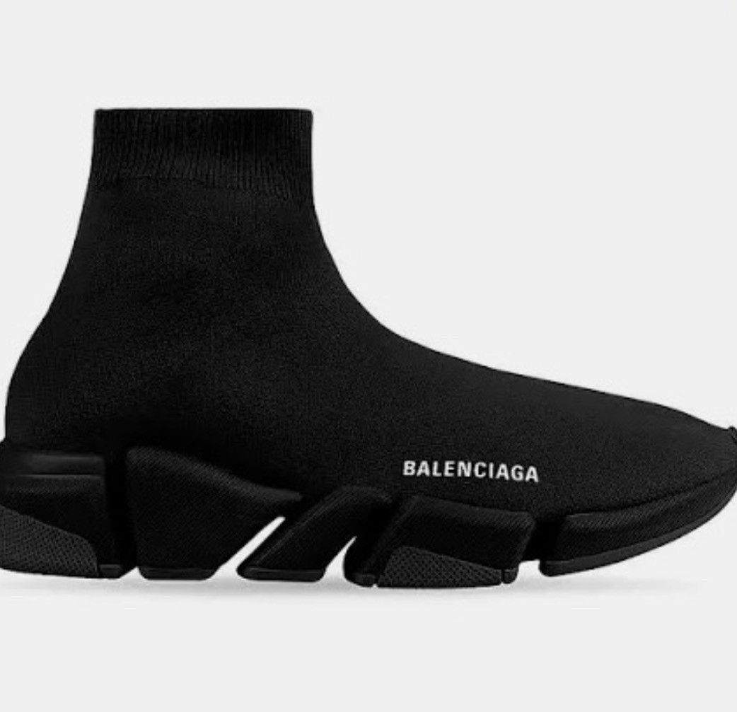 Balenciaga Speed Men’s Black Mid Top Sock Sneakers Solid Logo Casual