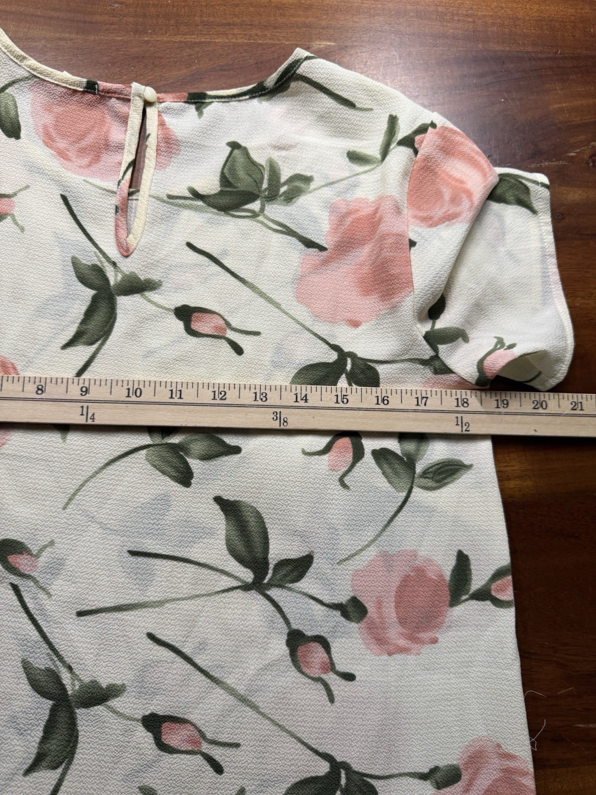Pleione Floral Peplum Top Blouse Cream Pink Rose Short Sleeve High Low Ruffle S