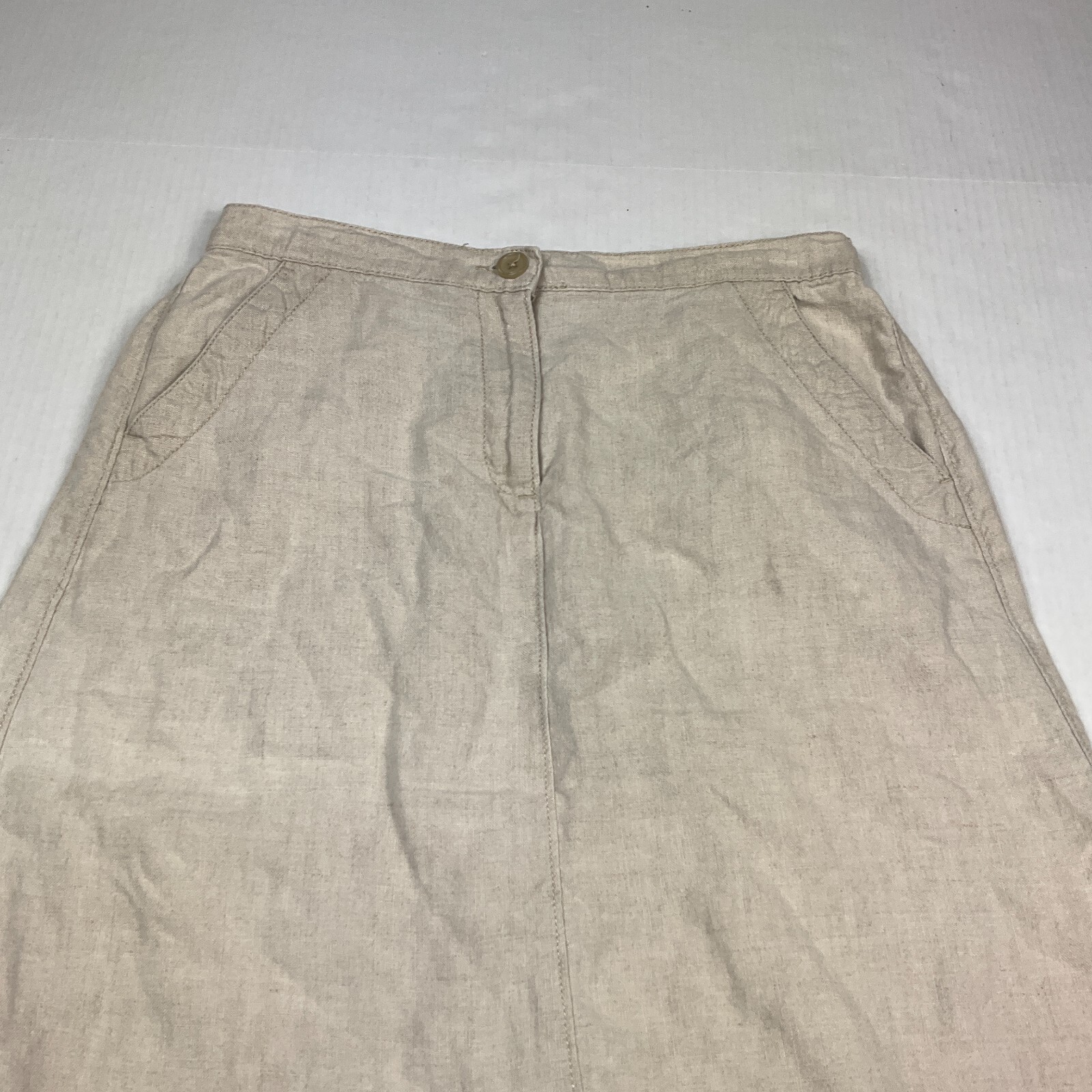 LL Bean Linen Skirt Beige Casual Elastic Waist Breathable Zip Minimalist 8P