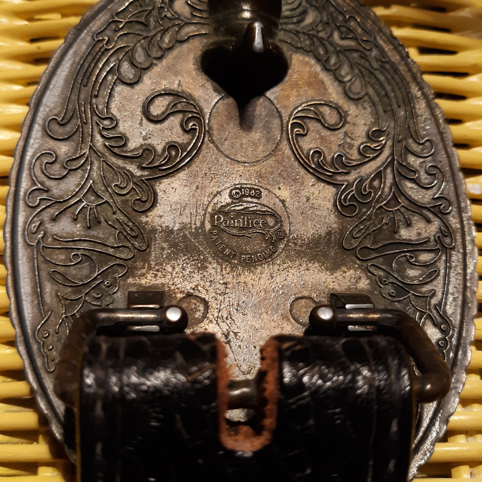 VTG DunDee Tooled Leather Zip $$ Belt 80sRainTree Buckle Eagle “Bare Arms”Sz 38