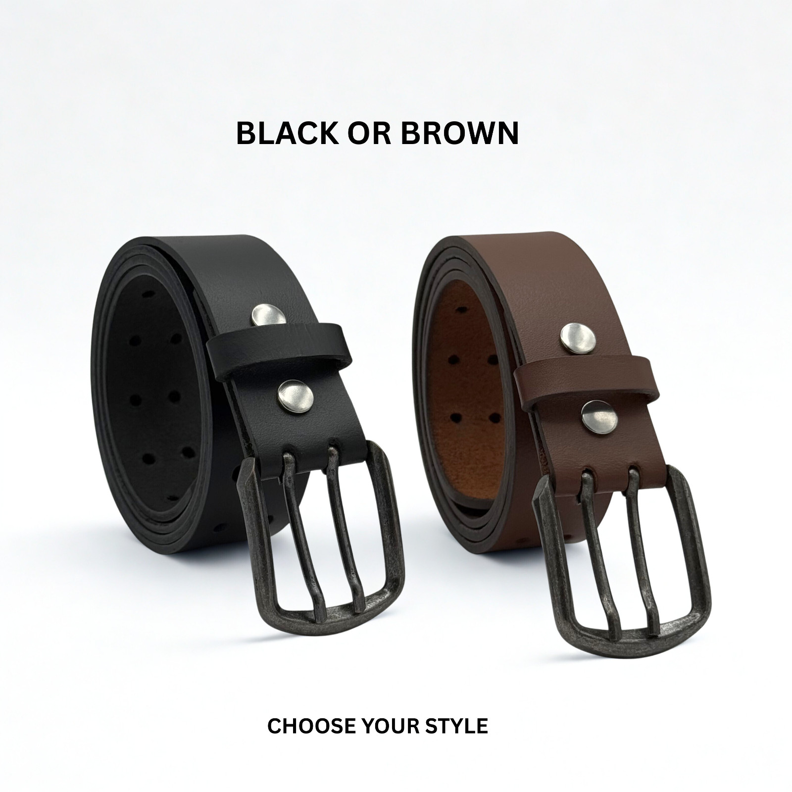 Mens Heavy Duty Buffalo Leather Belt Double Prong Two Hole Work Belt 1.5″ USA