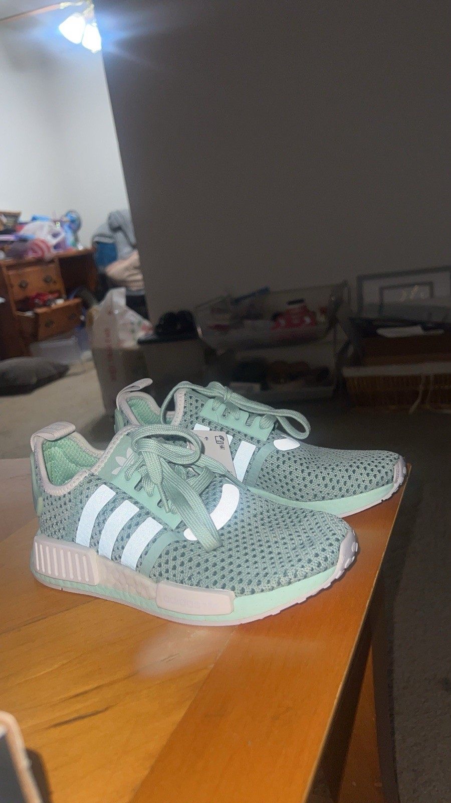 adidas NMD_R1 Knit Blush Green/Cloud White Boost Low Top Sneakers FV1739