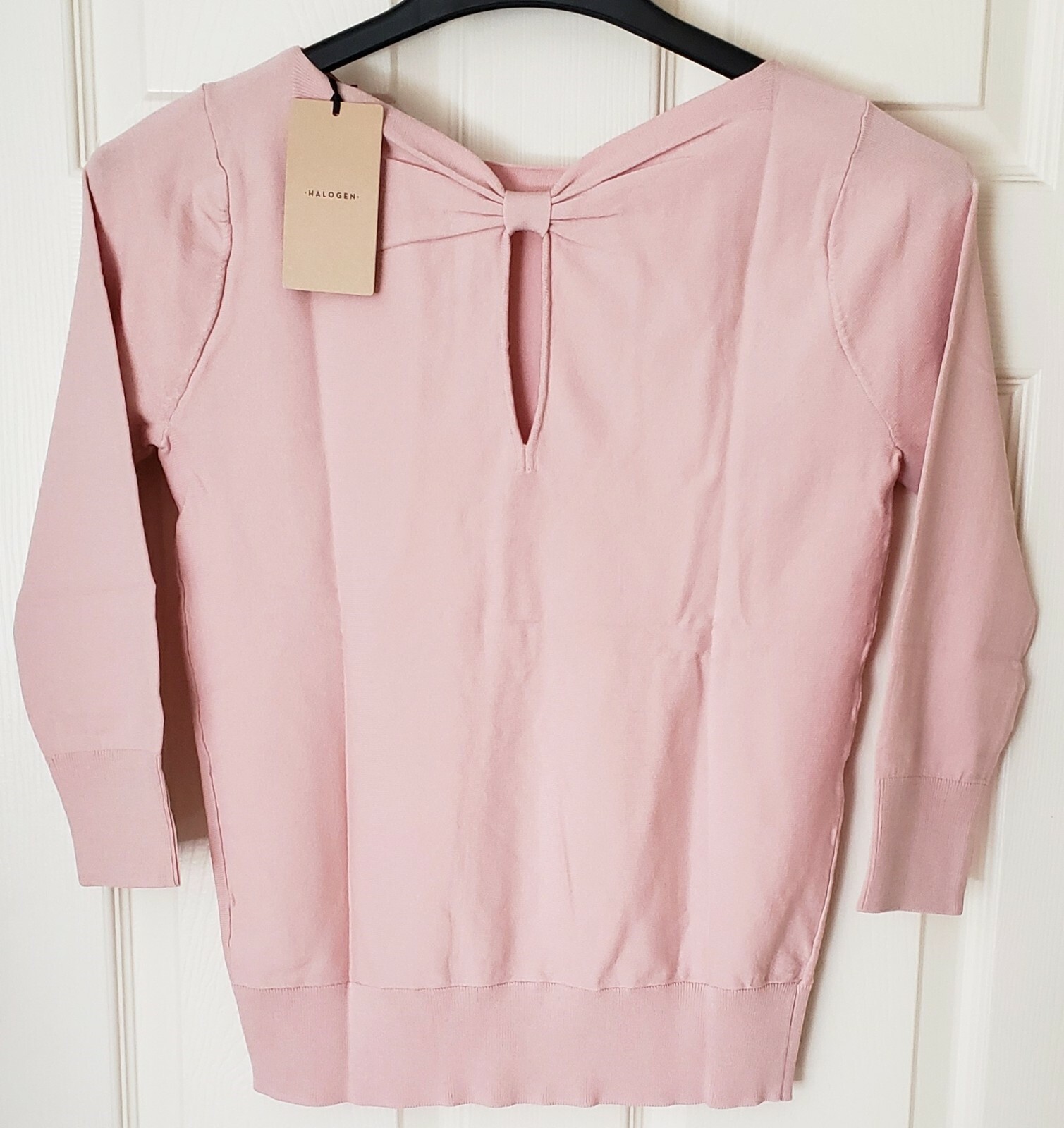HALOGEN Women’s Back Detail Sweater in Smooth Knit Fabric, Pink, XS – ($59)