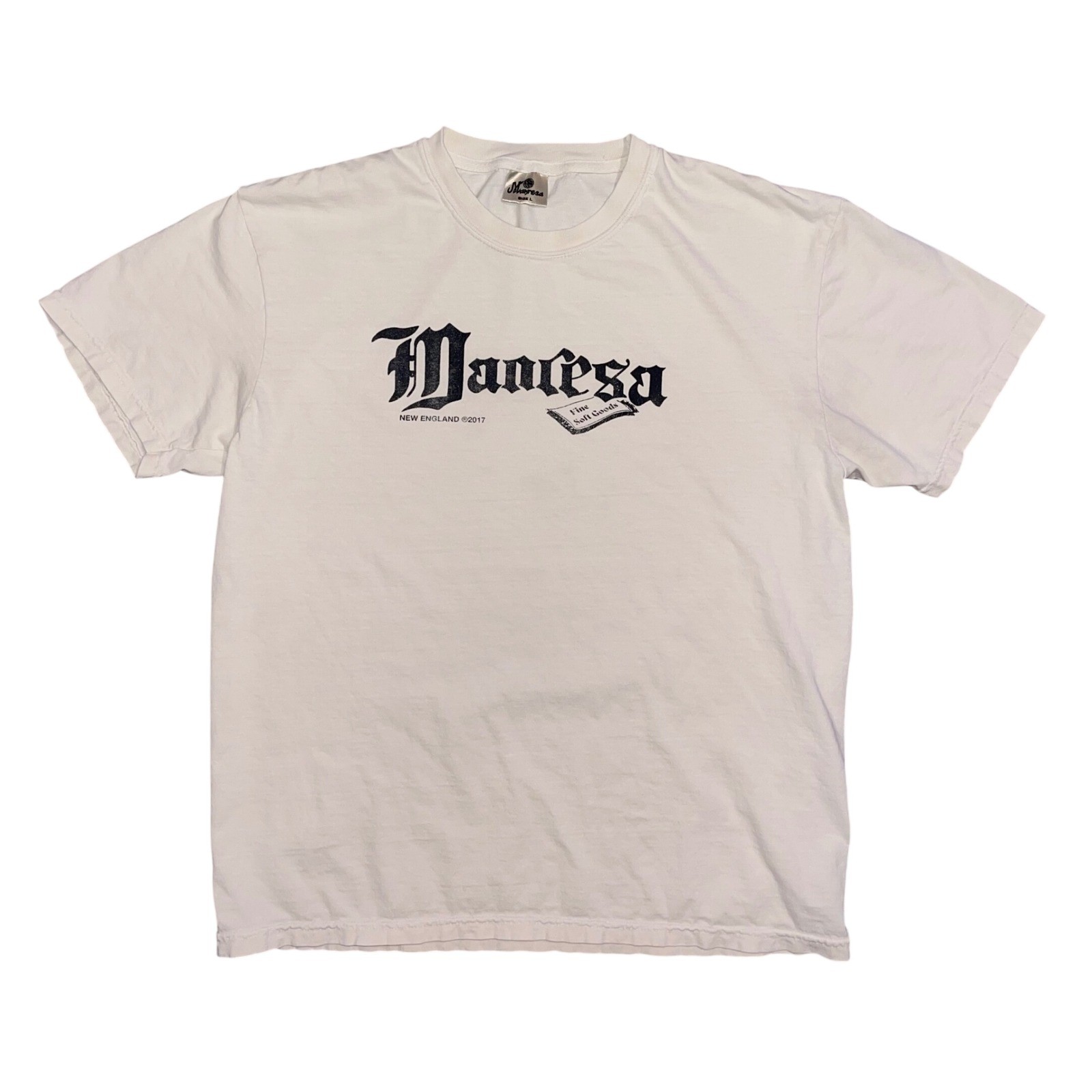 Manresa New England Fine Soft Goods Graphic T-Shirt Mens Large White Streetwear