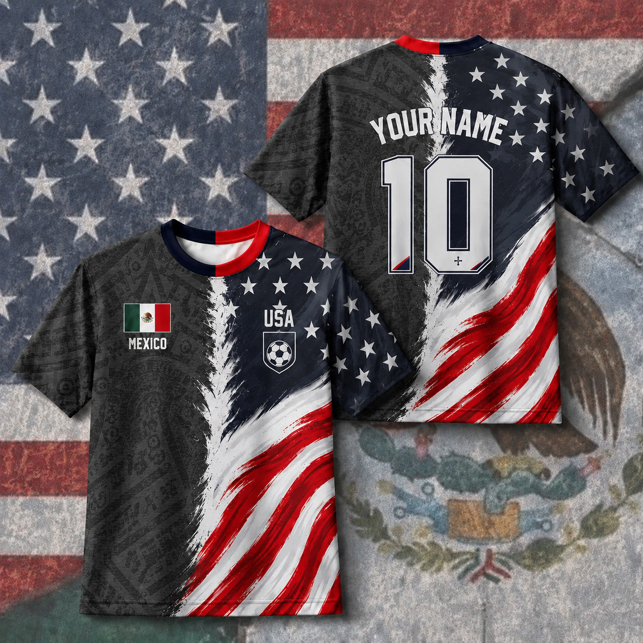 USA Mexico Soccer Jersey Custom Name Number Shirt American Flag Fan Tee 2026