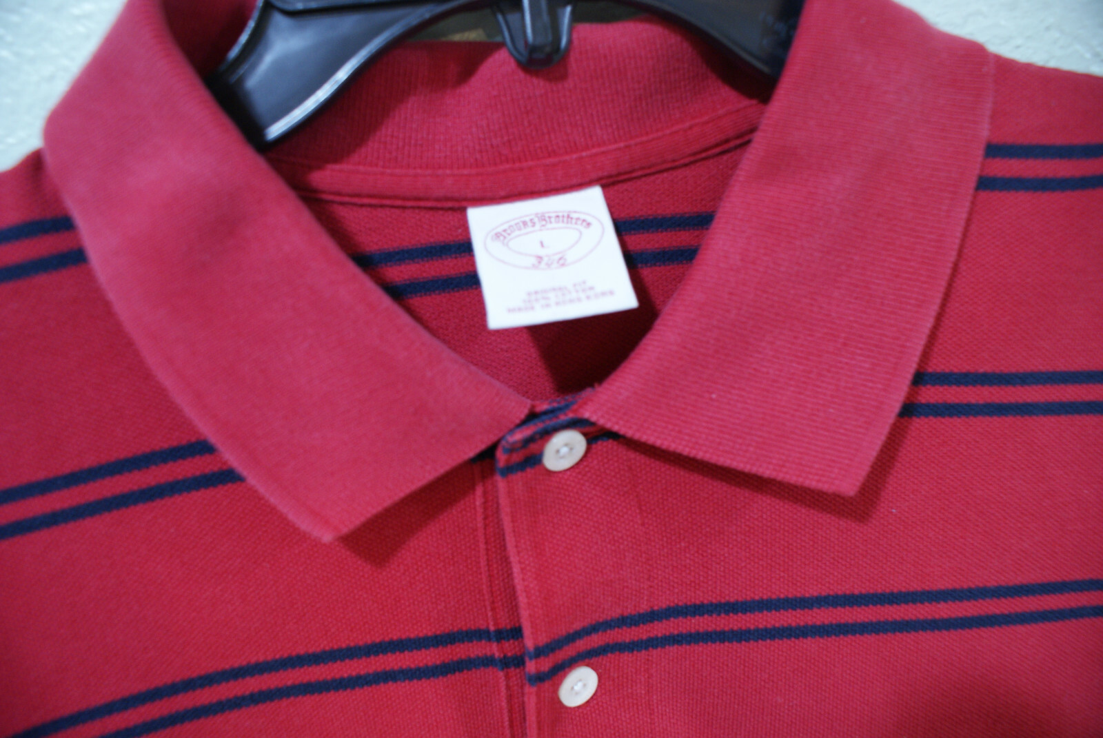 Brooks Brothers 346 Red with black Stripe Short Sleeve Knit Polo Shirt–Large