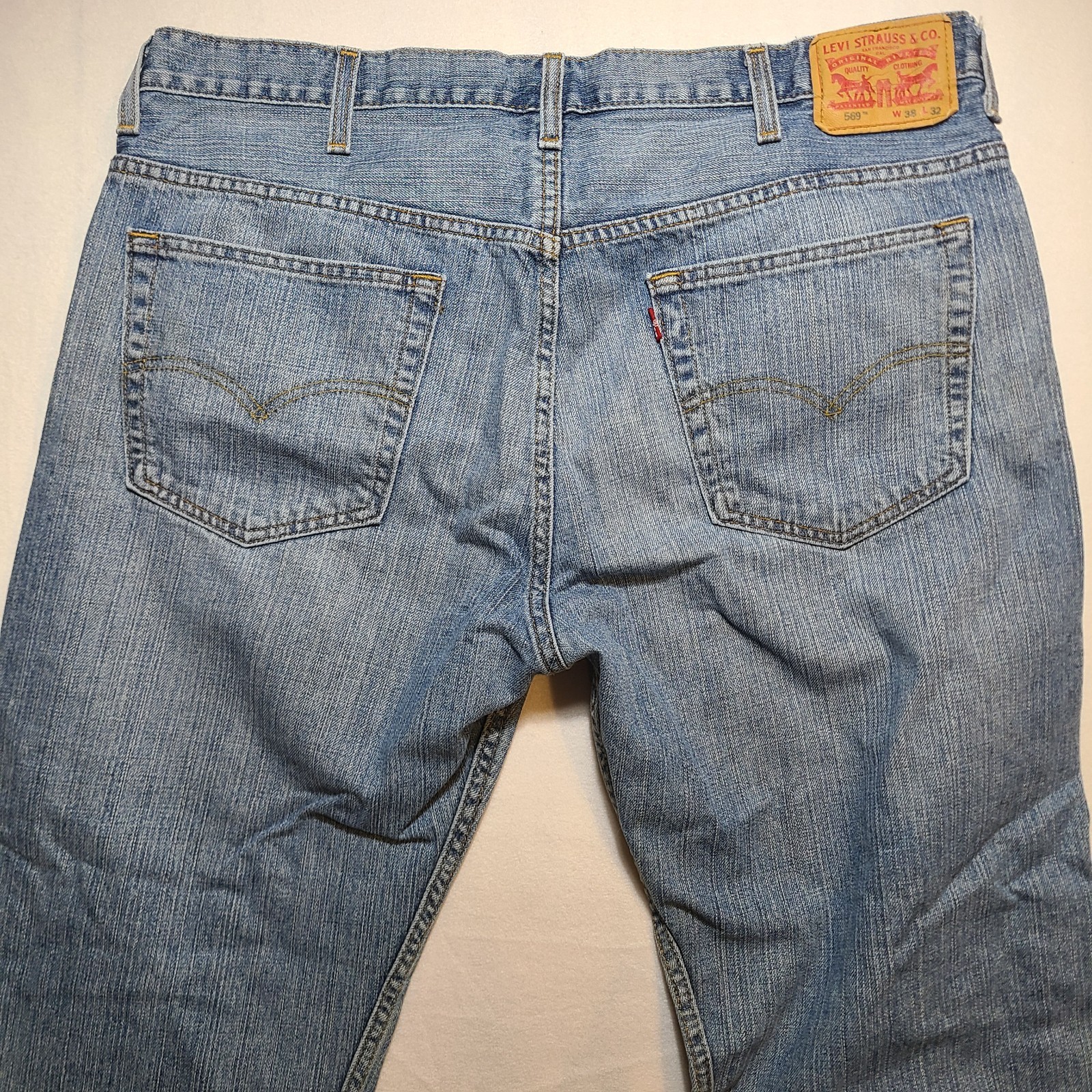 Levi’s 569 Loose Straight Jeans Mens 38×32 Light Wash Blue Denim Pants Y2K Zip