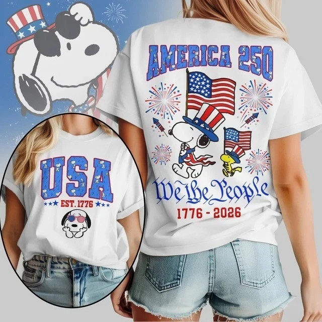 Snoopy America 250th Anniversary 1776-2026 Patriotic T-Shirt Size S-5XL HV318