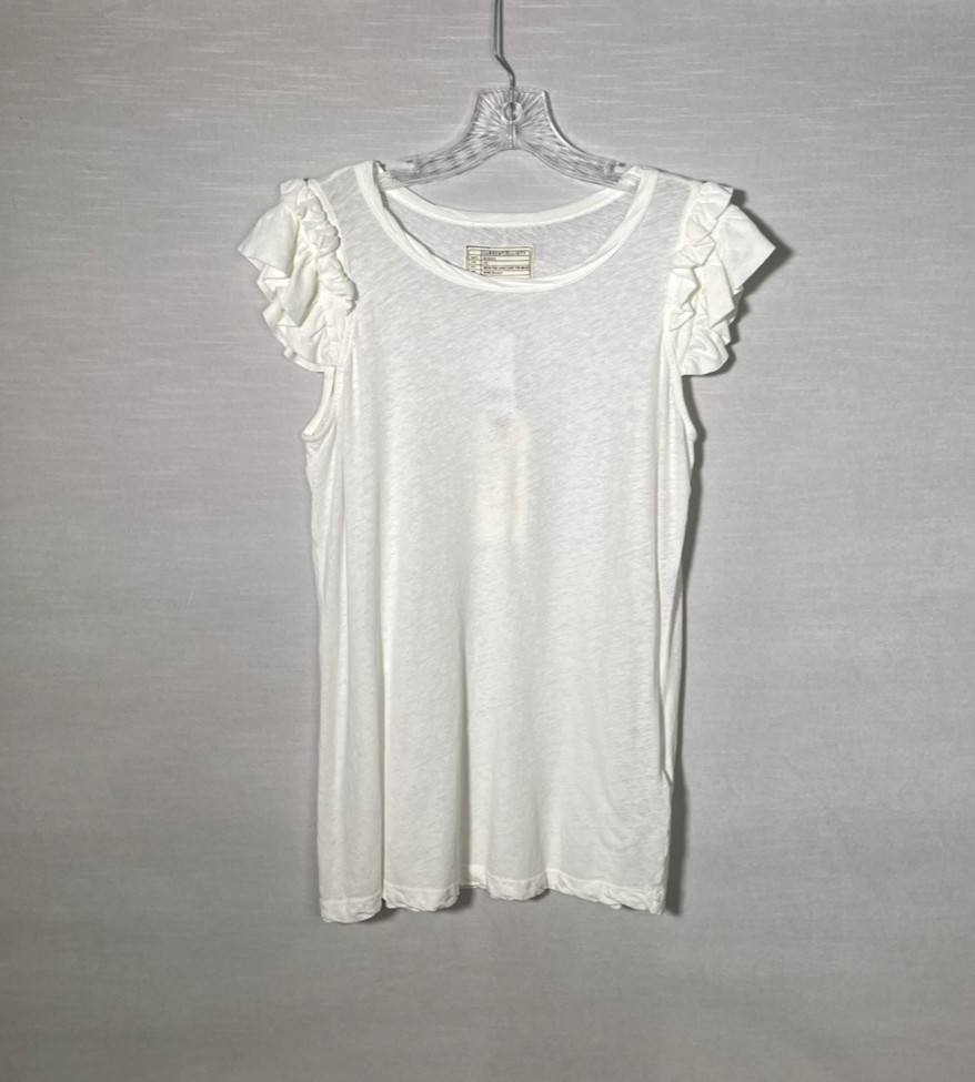 Current Elliot Double Ruffle Muscle Shirt Star White Linen Blend Size 1 NWT
