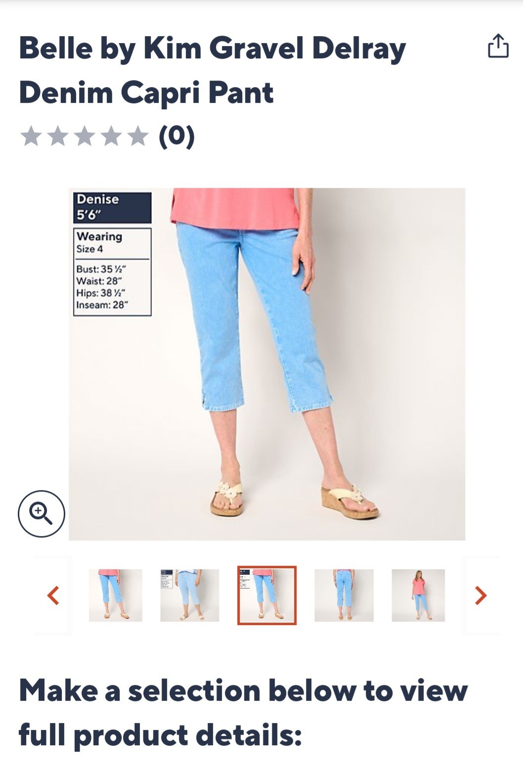 Belle By Kim Gravel Delray Denim Washed Coral Capri Size 0