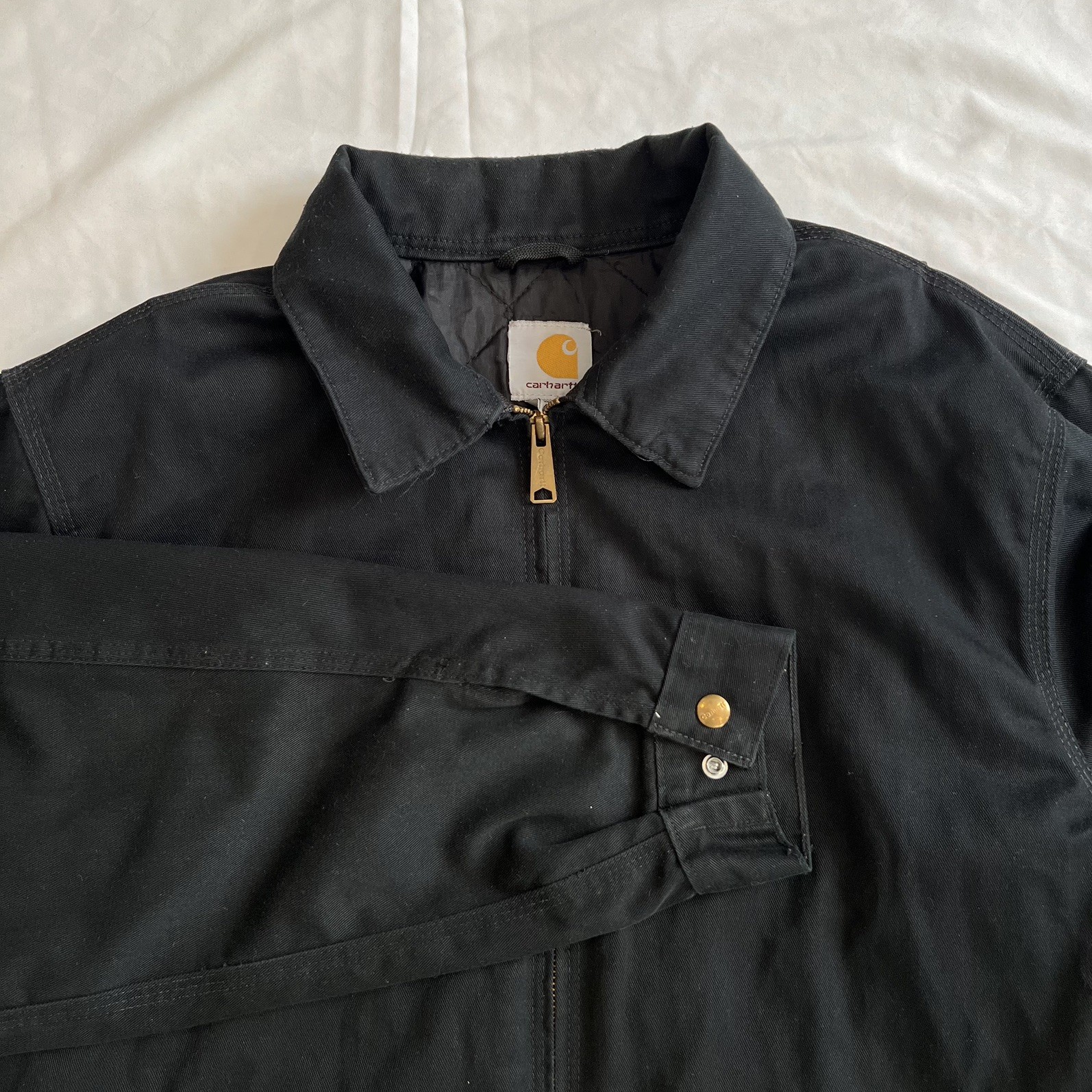 Mens Large Carhartt Vtg Twill Work Jacket Midweight Quilted Nylon Lined J293 BLK
