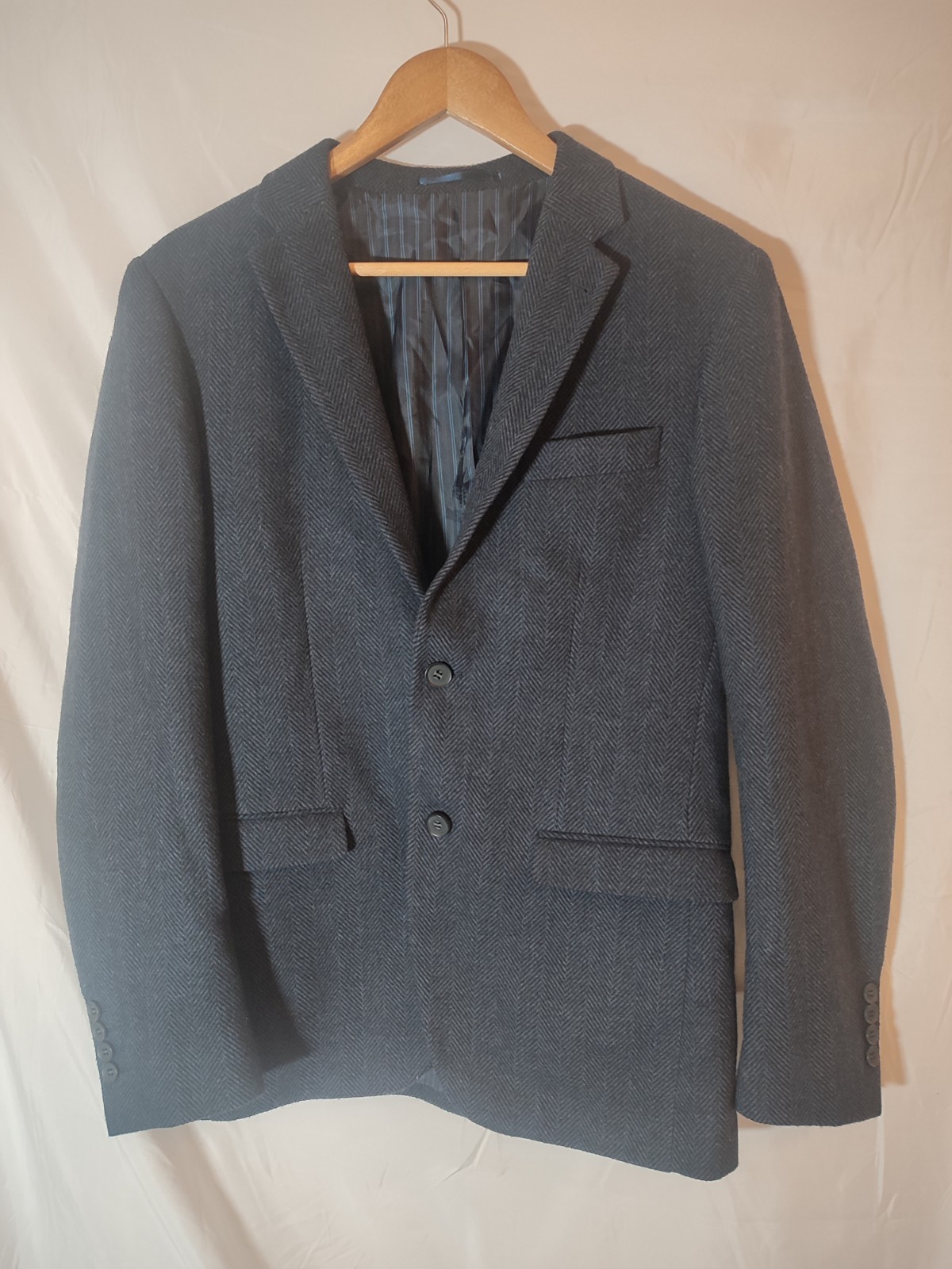 TU Blazer/Jacket Sports Mens M 38 R 45% Wool Tweed Herringbone Blue Smart