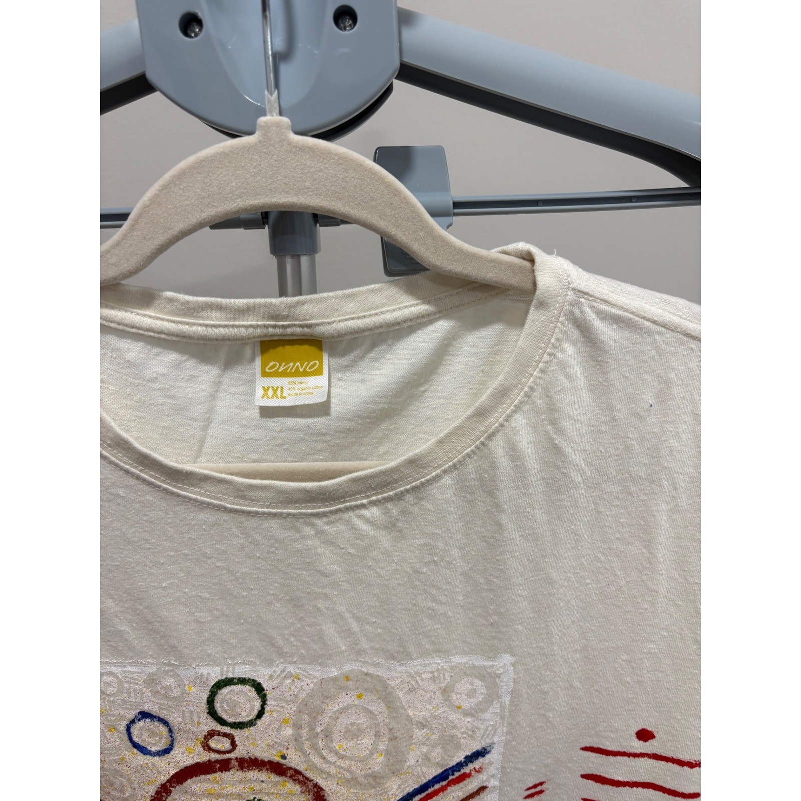 Onno Men’s Hemp Cotton Printed Graphic Tee Cream XXL Geometric Aztec Southwest