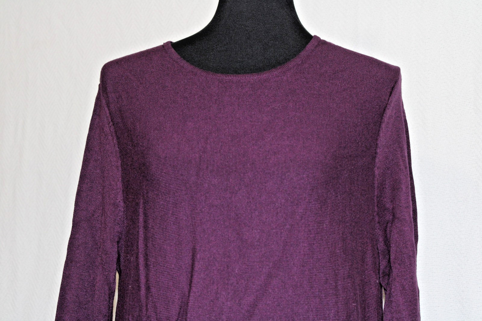 J JILL Sz L Knit Rayon Wool Blend Tunic Sweater Dark Purple Long Sleeve