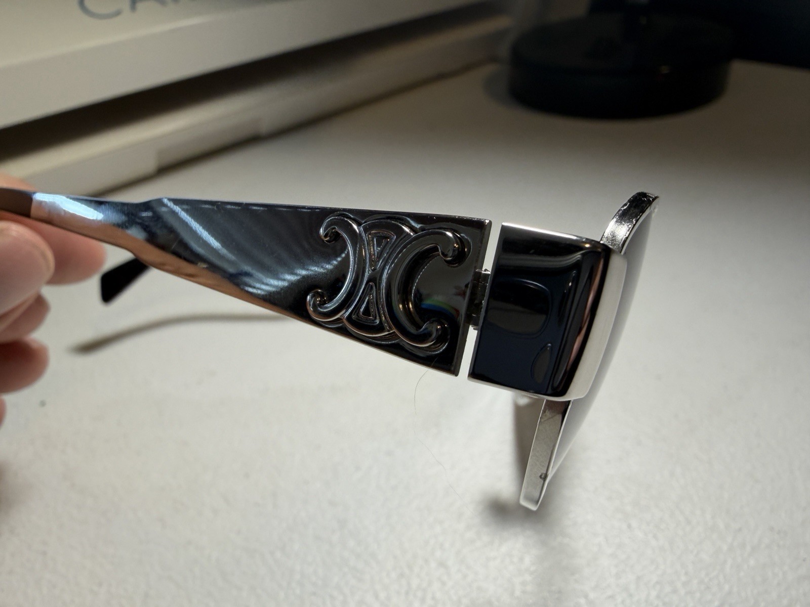 Celine CL40235U 16A Triomphe Metal Sunglasses Silver Frame Grey Lens AUTHENTIC