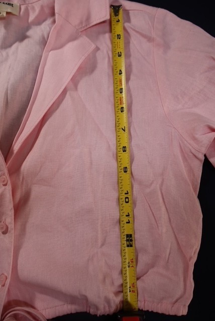Open Edit Pink Cropped Button-Up Blouse with Drawtie New WT