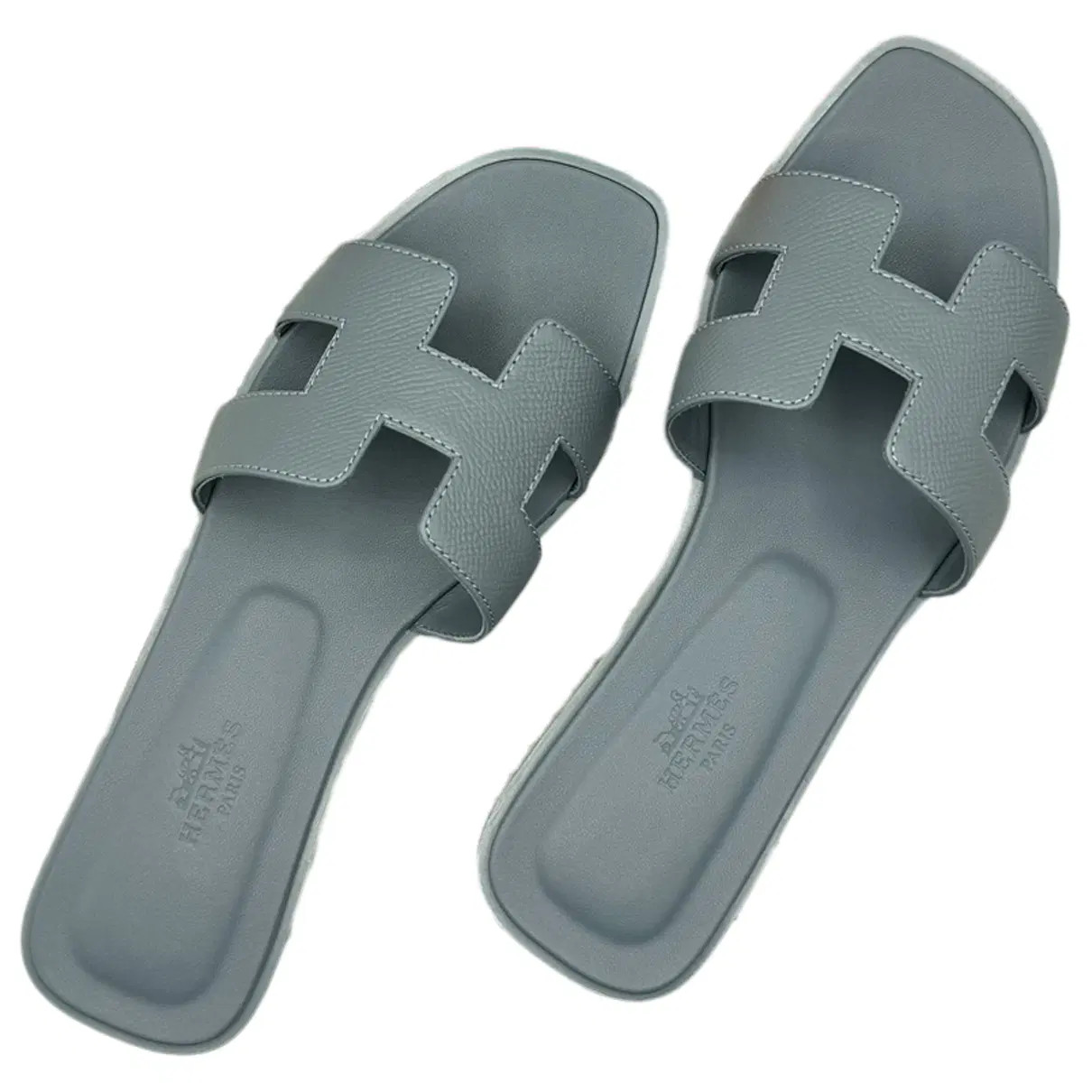 Hermes Oran Sandals Leather Gris Antartique (Greyish Blue) 39.5 New, no box