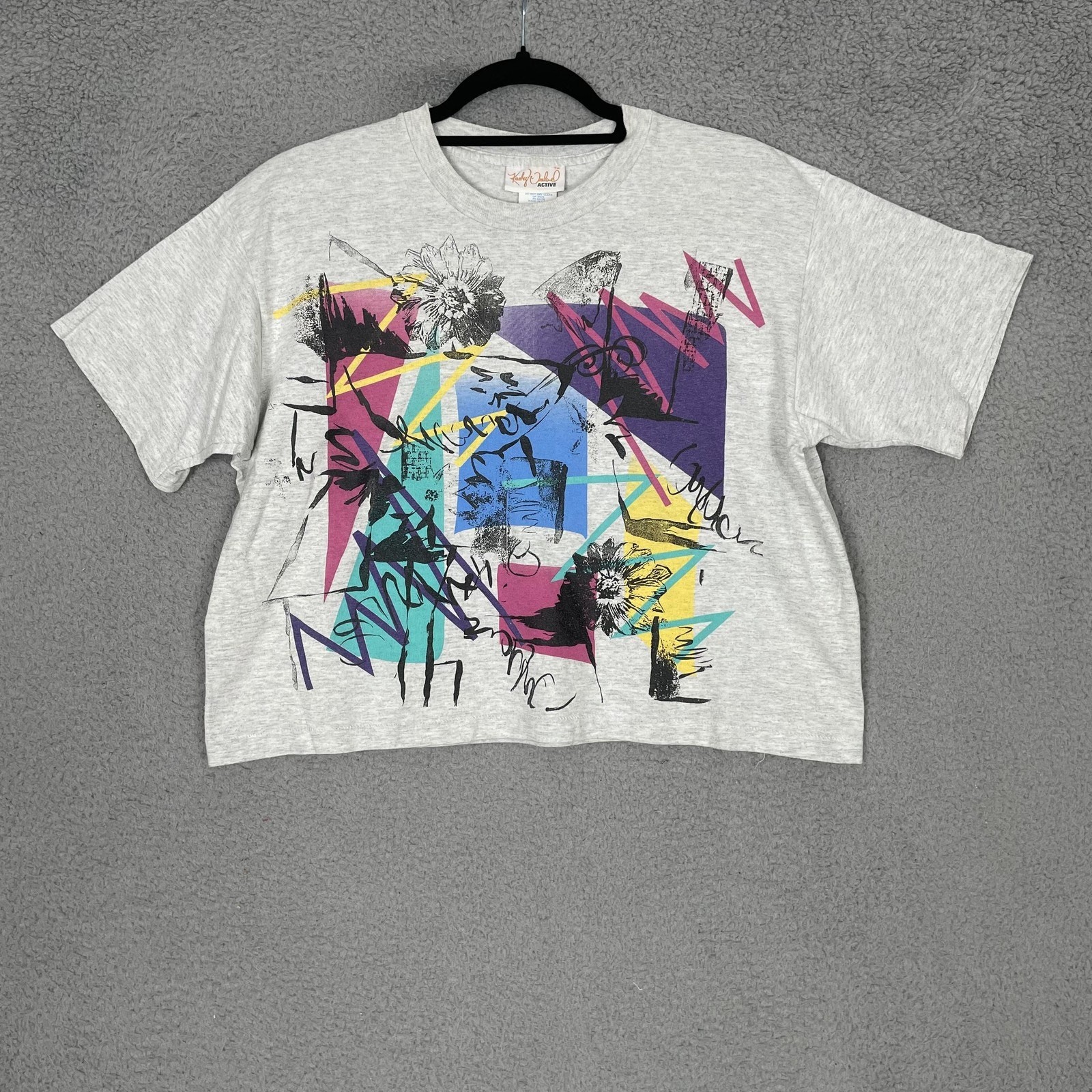 Vintage Kathy Ireland Shirt Womens Medium Abstract Floral 80s Graphic Tee USA