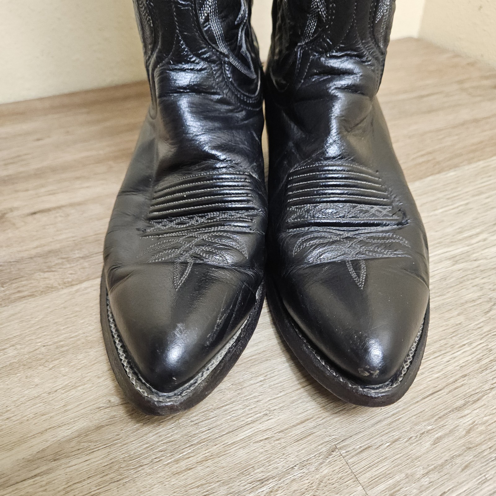 Dan Post 16791 El Paso Black Cowhide Cowboy Western Pull On Boots Mens Sz 8.5 EW