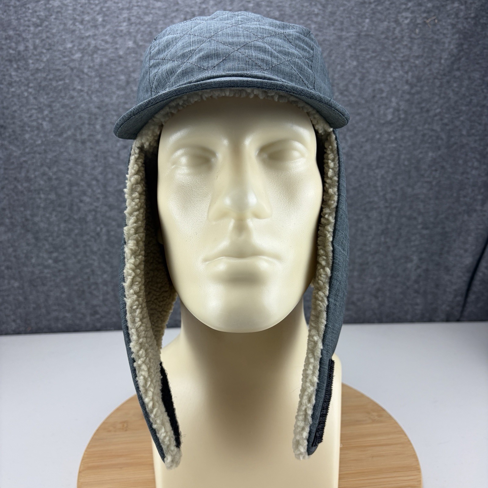 L.L. Bean Trapper Hat Cap Size S/M Gray Ear Flap Fleece Lined Quilted Goose Down