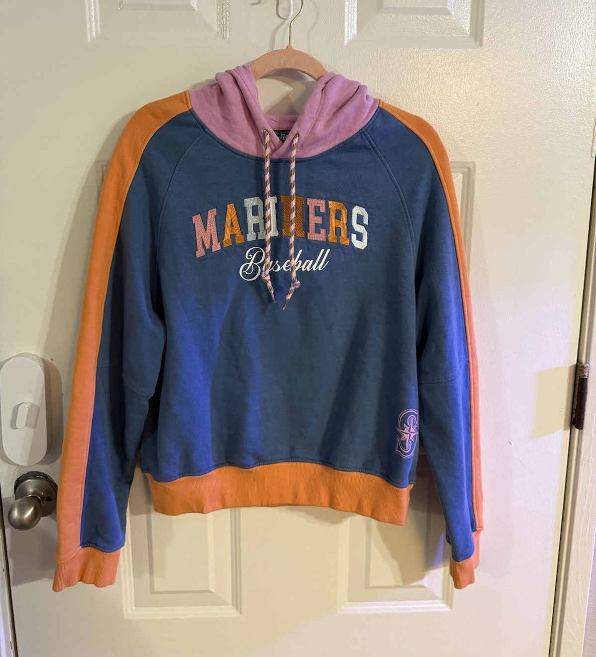 New Era Mariners Graphic Logo Pullover Hoodie Blue Orange Pink Drawstring XL