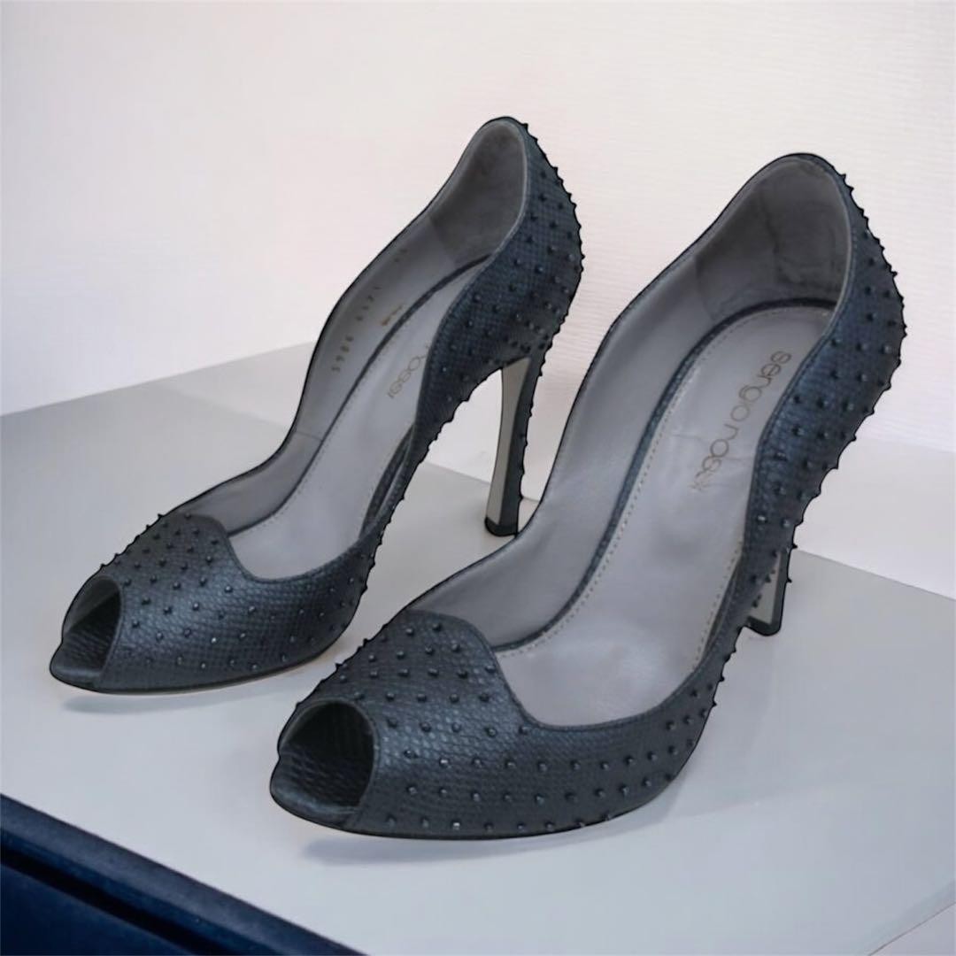Sergio Rossi Open Toe High Heel Black Gray Women’s Size EU35/US5