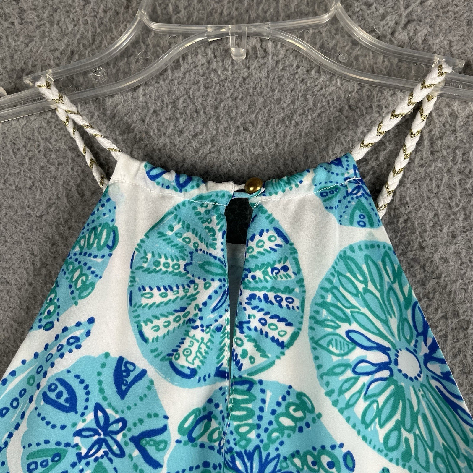 Lilly Pulitzer Halter Top Juniors XL Blue Green Starfish Sand Dollar Braided