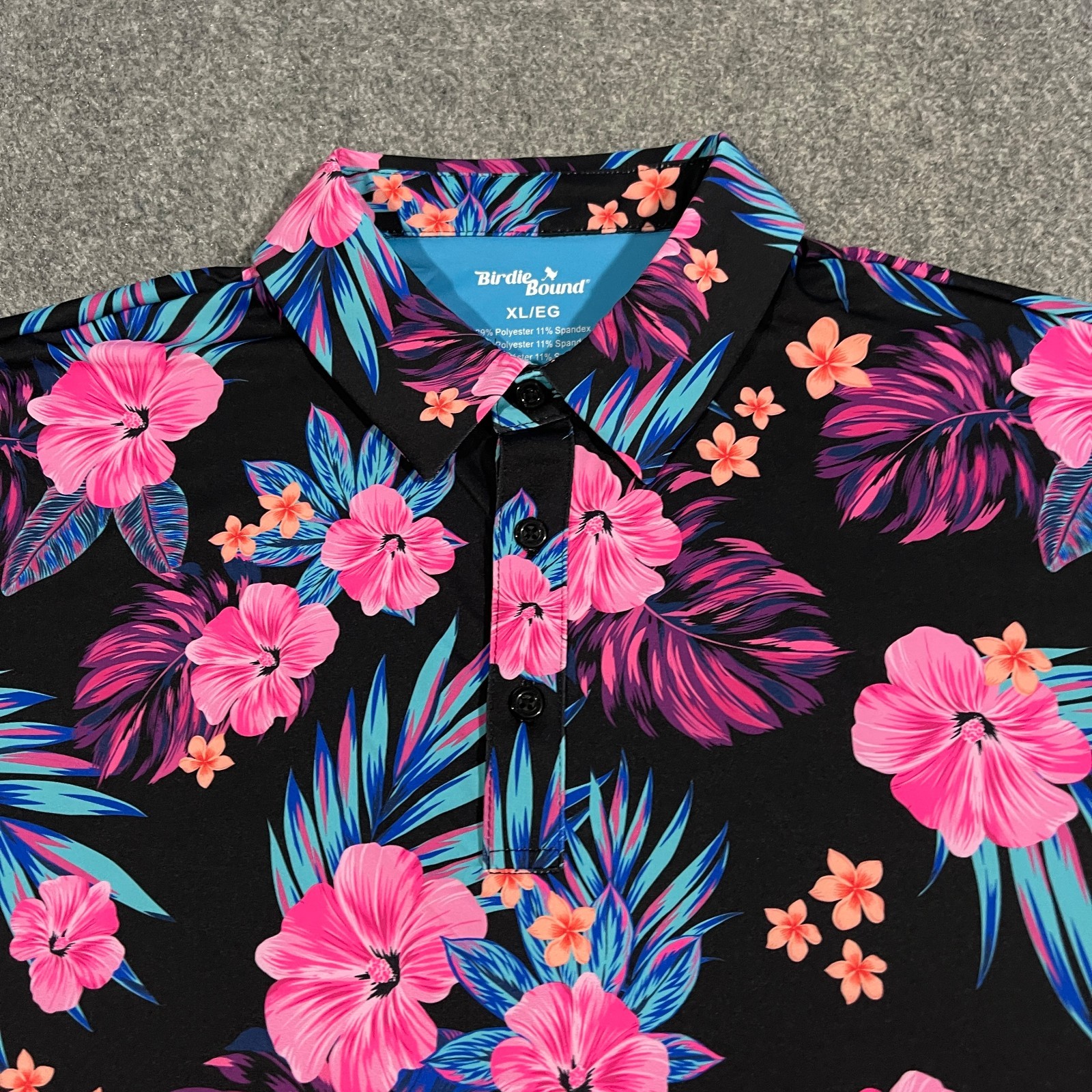 Birdie Bound Tropical Neon Performance Golf Polo Shirt Adult XL Black Hawaiian