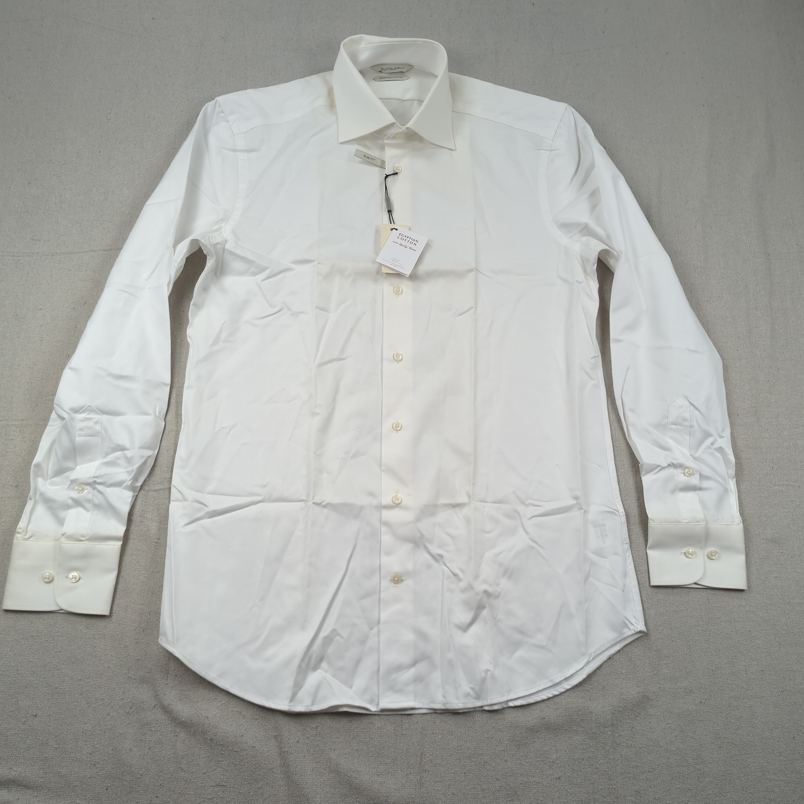 Suitsupply Shirt Mens 15.5 39 White Solid Slim Purple Line Egyptian Cotton New