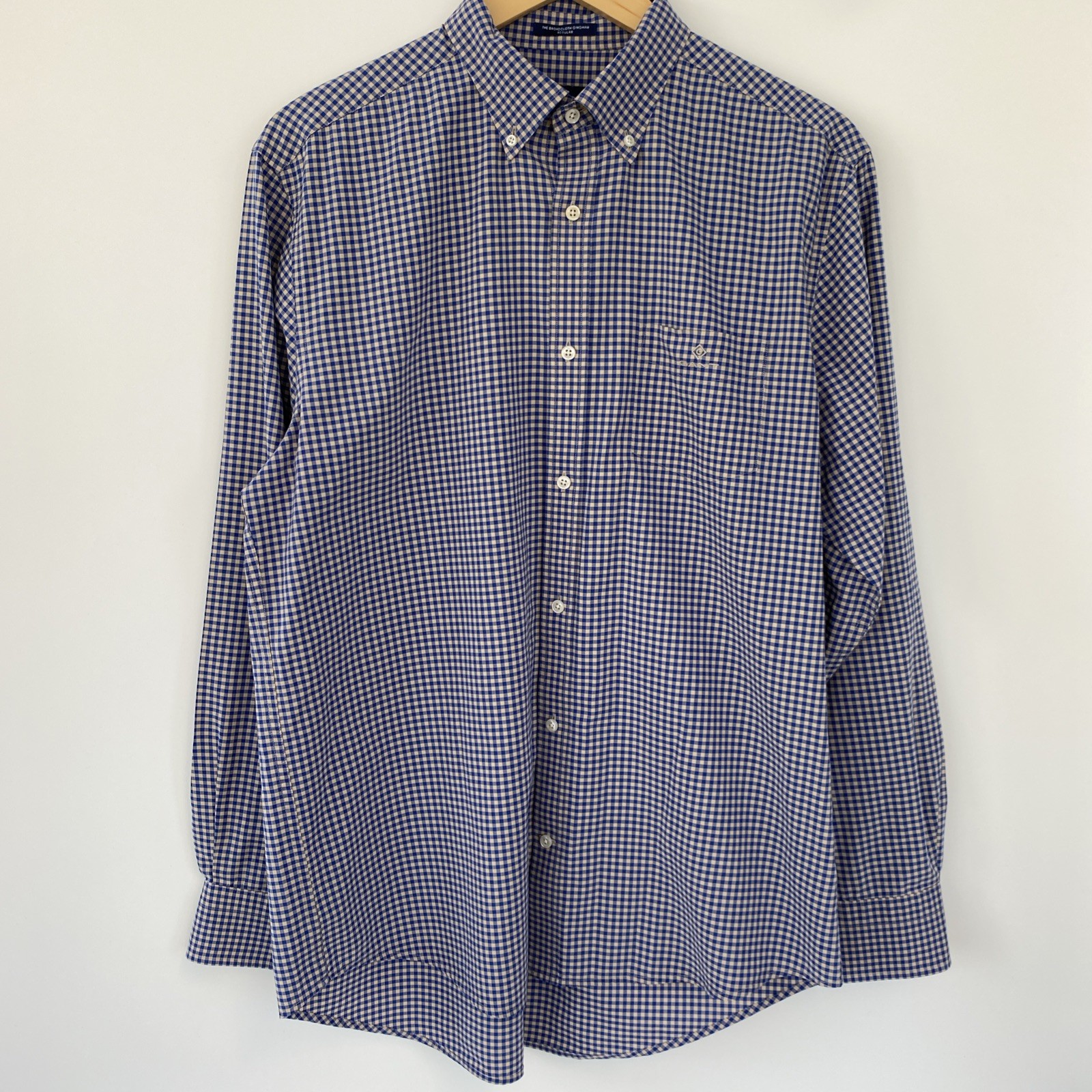 GANT Shirt Mens Large Blue Check Long Sleeve The Broadcloth Gingham Logo Cotton