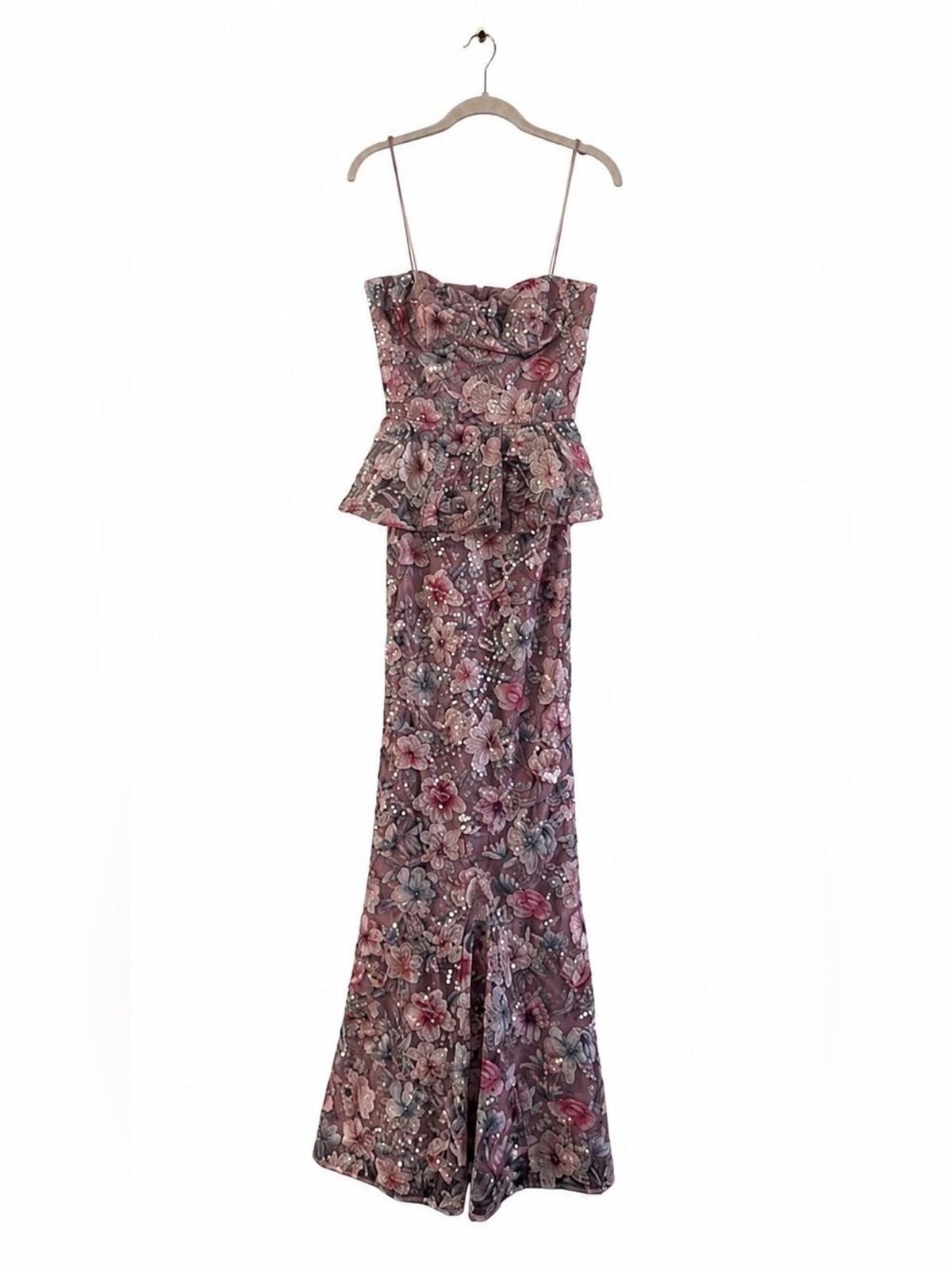 Dress the Population Scarlett Strapless Peplum Mermaid Gown Dusty Lavender S NWT
