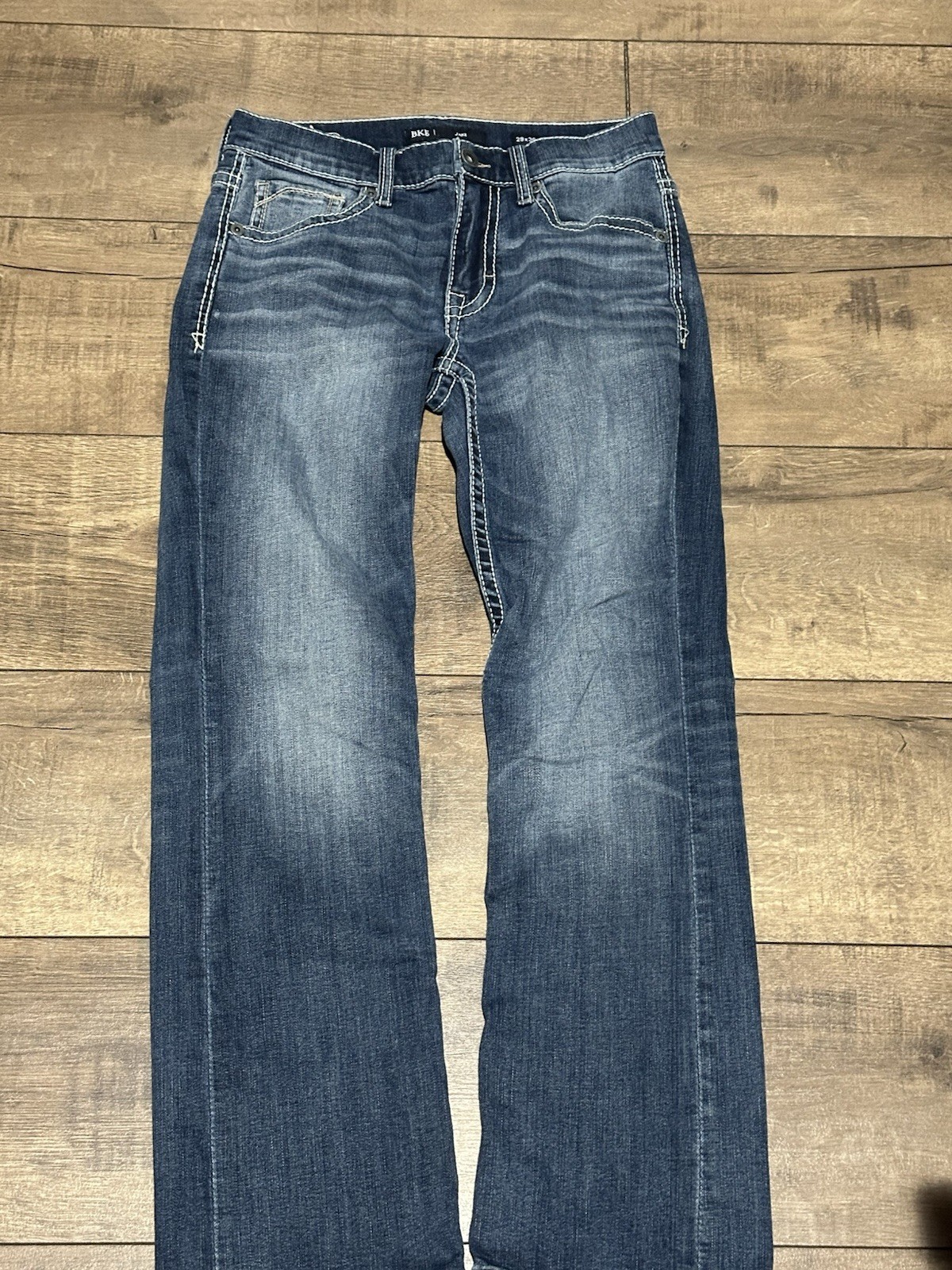 BKE Men’s Dark Wash Blue Denim Jeans Straight Fit Button Fly 5-Pocket