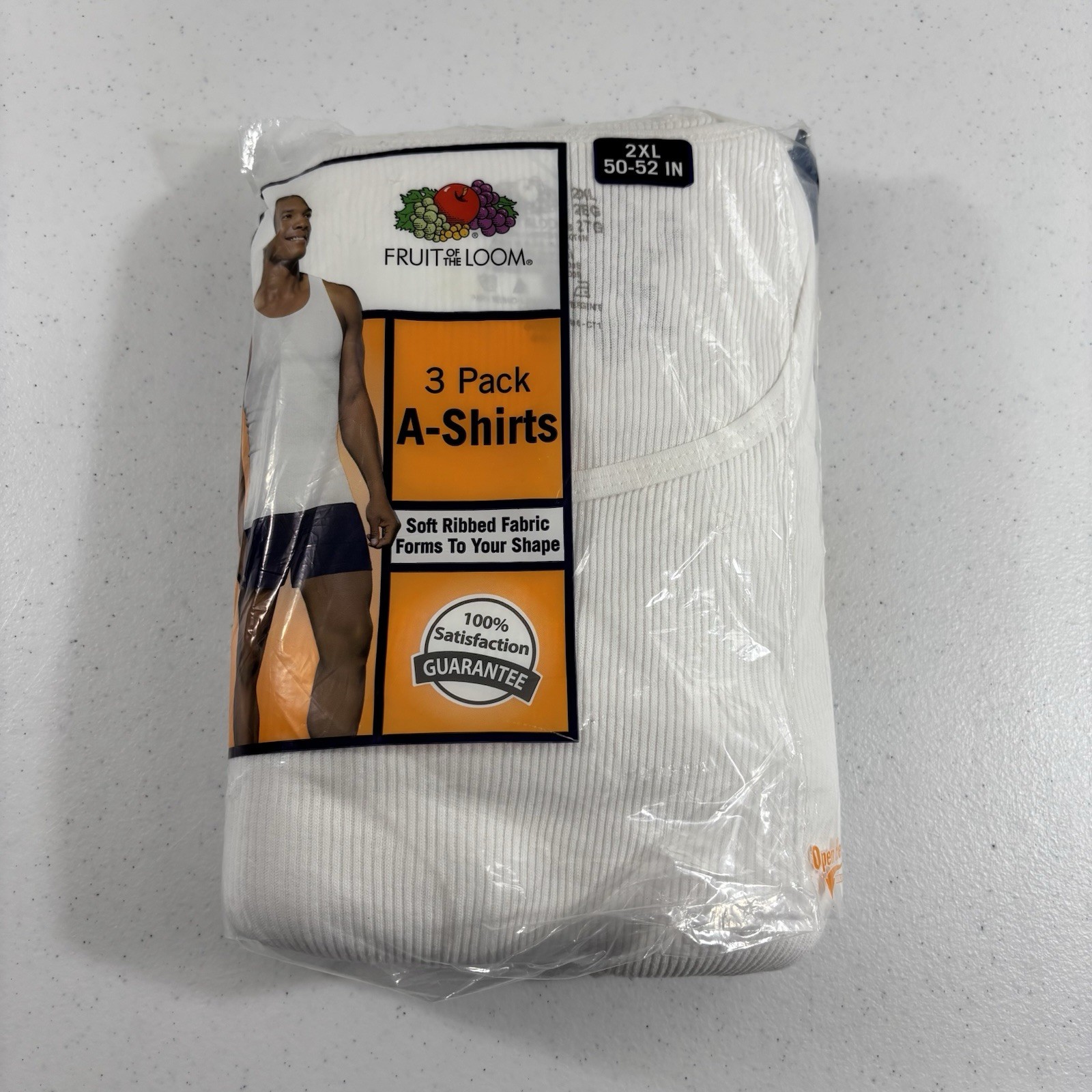 Fruit of the Loom Men’s 3 Pack A-Shirts 2XL 50-52in Ribbed Stretch Fabric Ice