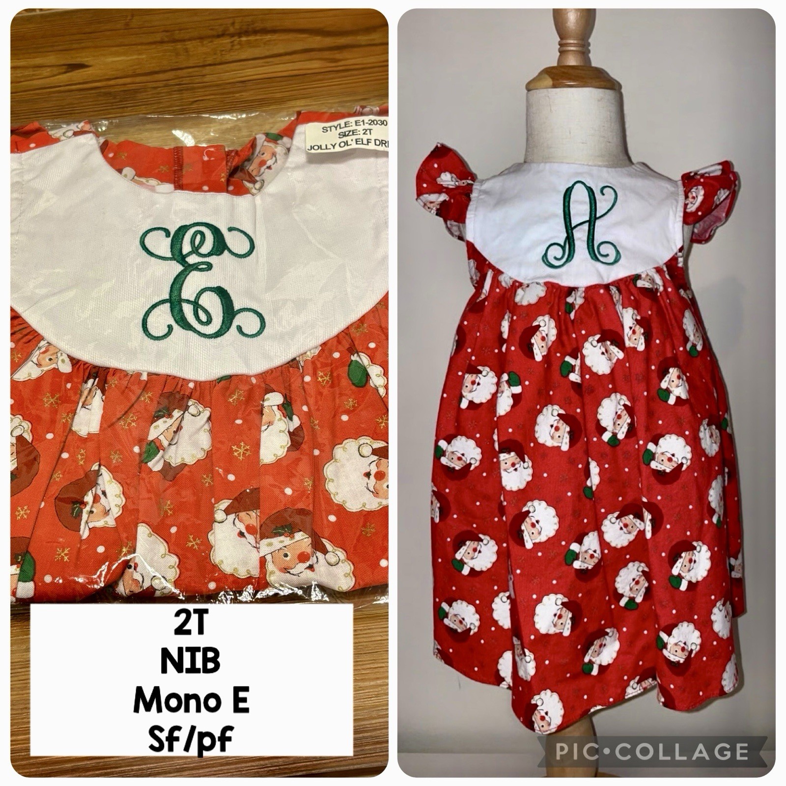Ricrac And Ruffles 2T Girls Red Christmas Santa Dress Monogram E