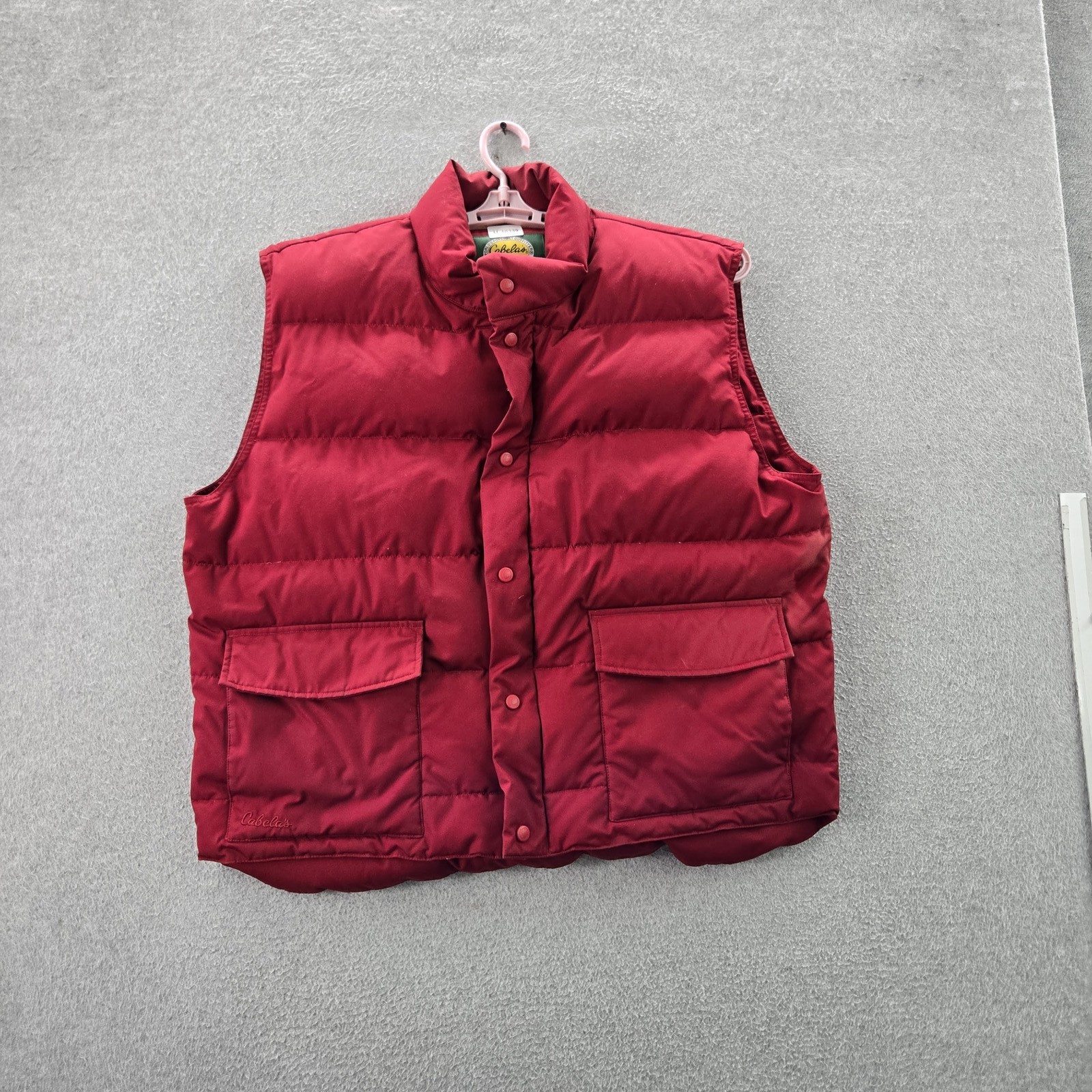 Cabela’s Men Vest XL Red Goose Down Outdoor Puffer Zipper 550 Fleece Lined