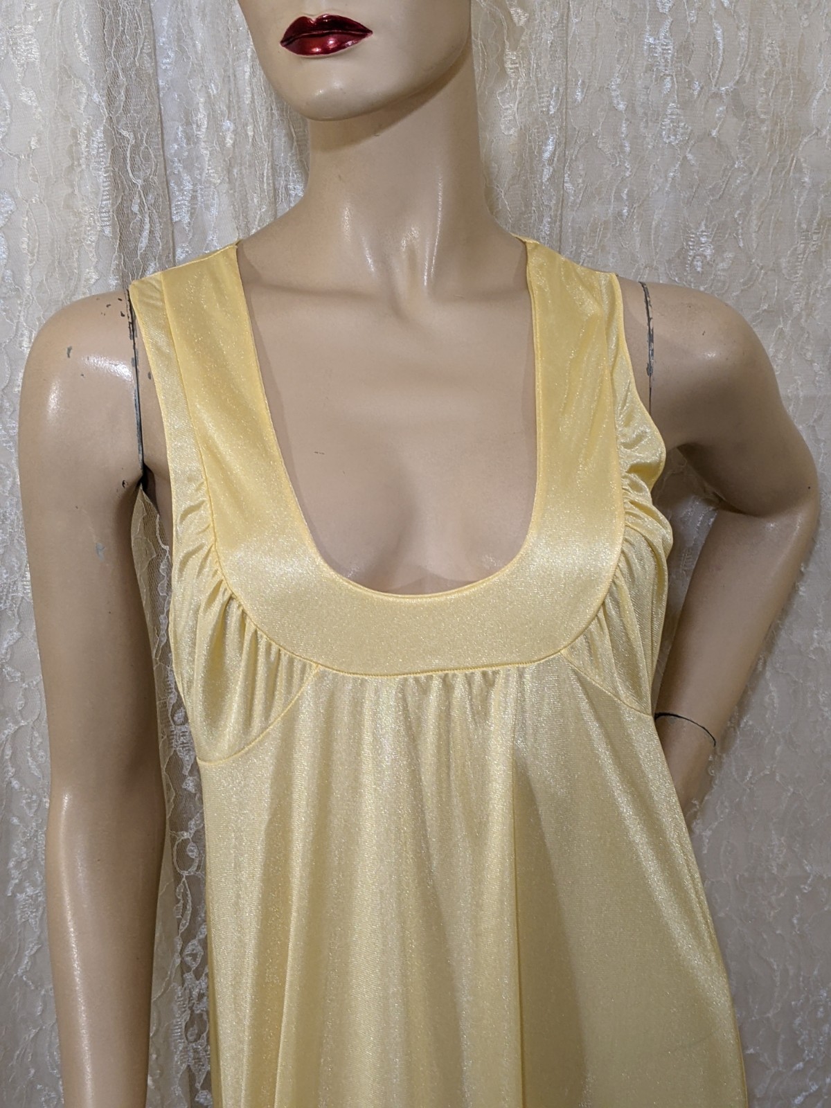 Vintage GINA Sparkling Yellow Stretch Back Waist Lingerie Slip Dress Nightgown M